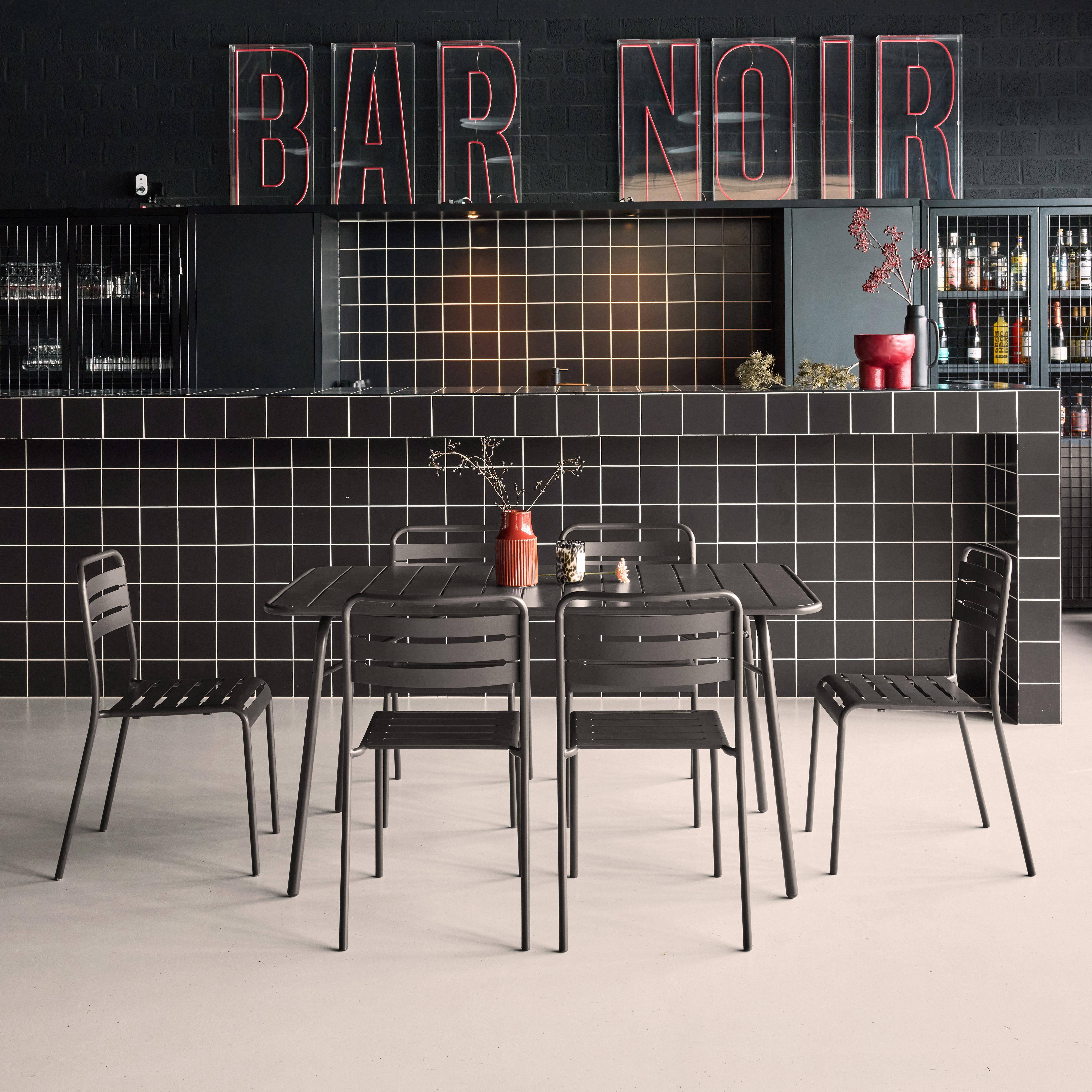 Table de jardin pliante métal 6 chaises, Amelia, anthracite, 141,2 x 80 x 72,5cm Photo1