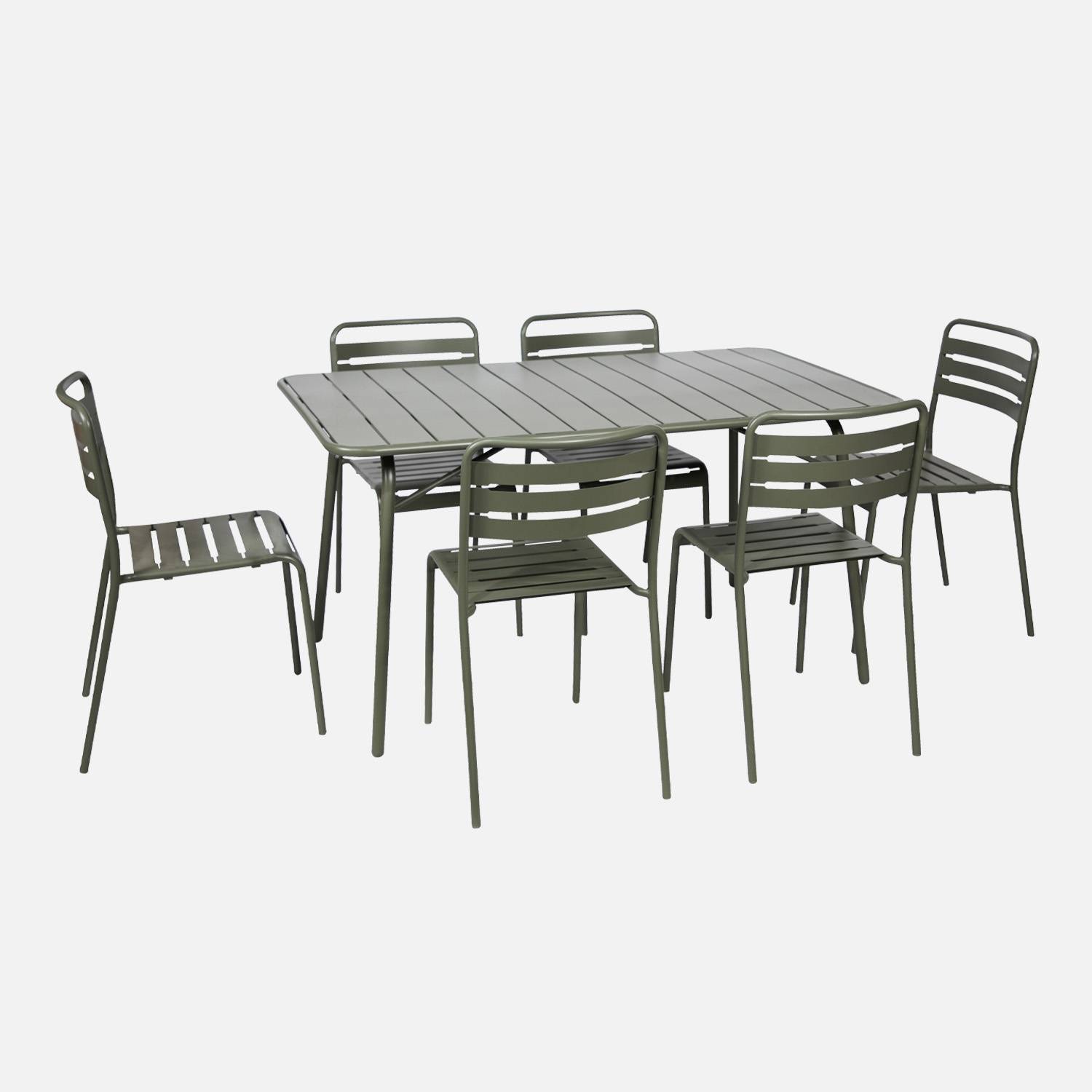 Table de jardin pliante métal 6 chaises kaki