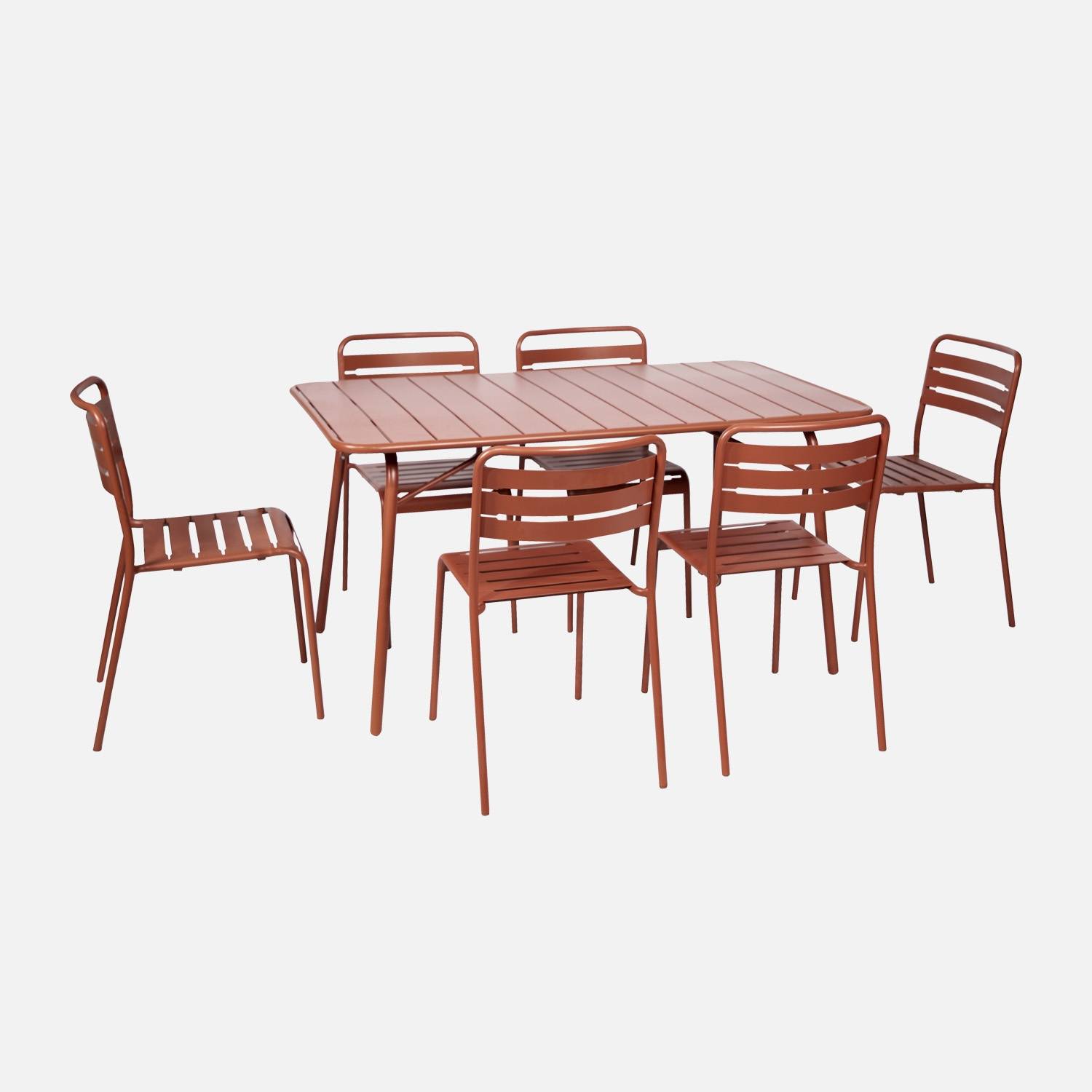 Table de jardin pliante métal 6 chaises terracotta