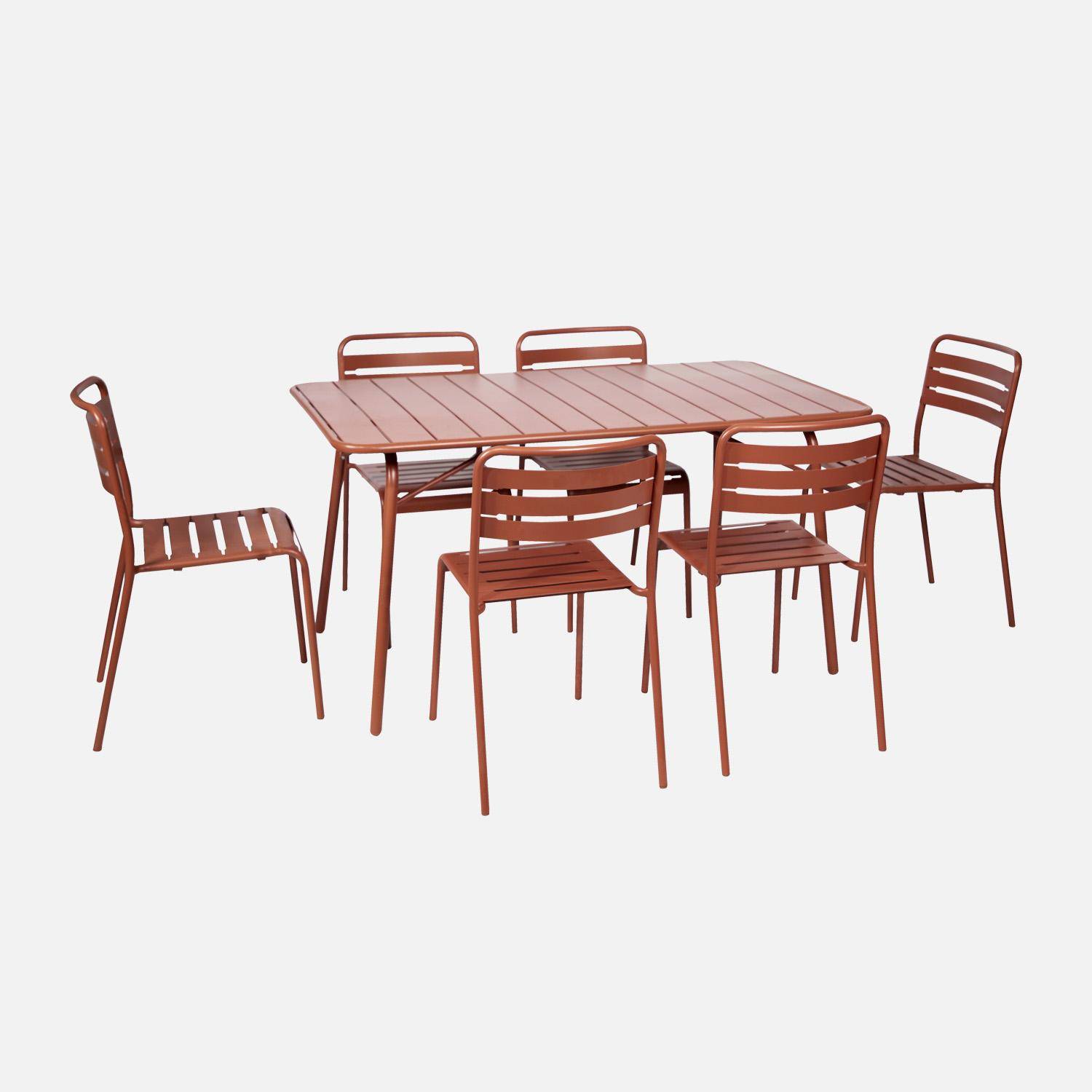Vouwbare tuintafel van metaal met 6 stoelen, Amelia, terracotta, 141,2 x 80 x 72,5 cm Photo1