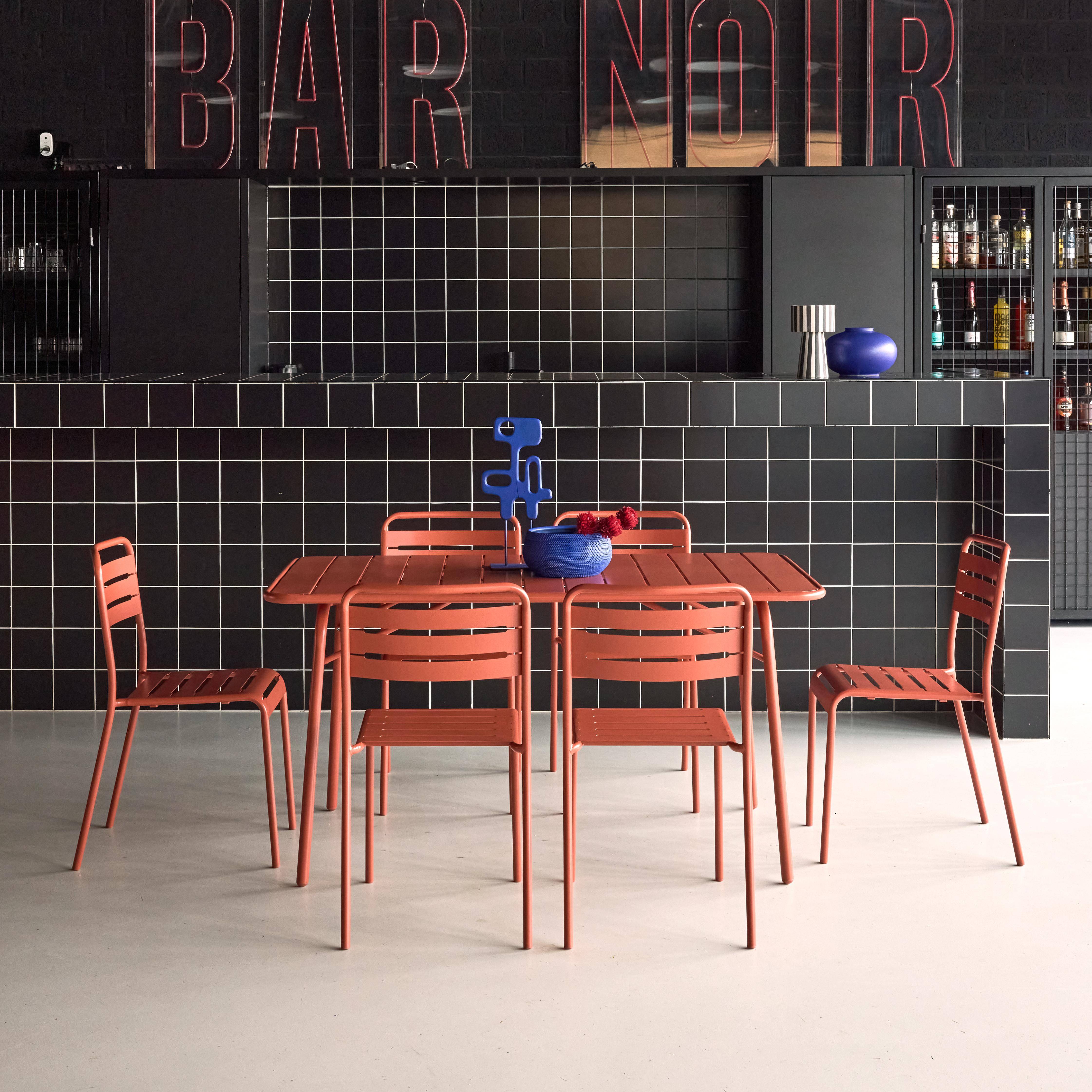 Table de jardin pliante métal + 6 assises, Amelia, terracotta, 141,2 x 80 x 72,5cm,sweeek,Photo1