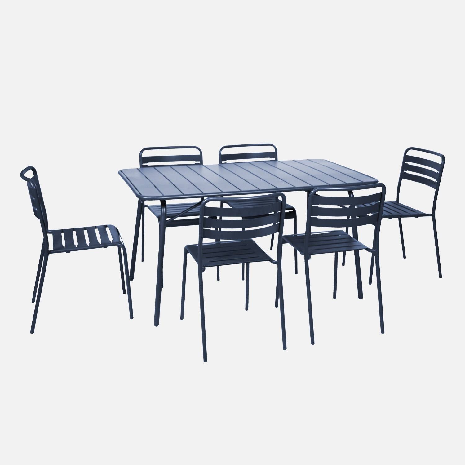 Table de jardin pliante métal 6 chaises bleu marine