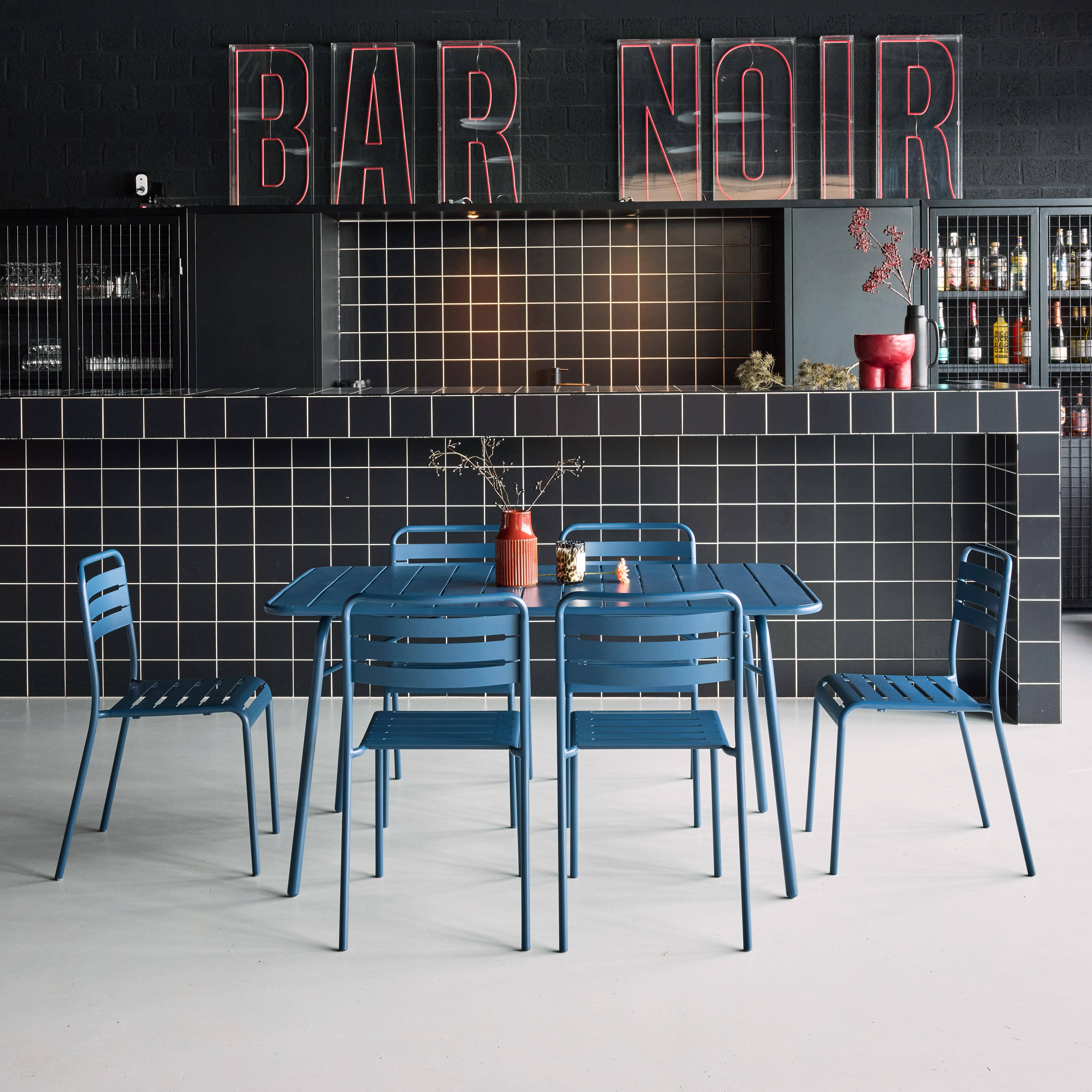 Mesa de jardim dobrável de metal 2 poltronas 4 cadeiras, Amelia, Azul-marinho, 141.2x80x72.5 cm,sweeek,Photo1