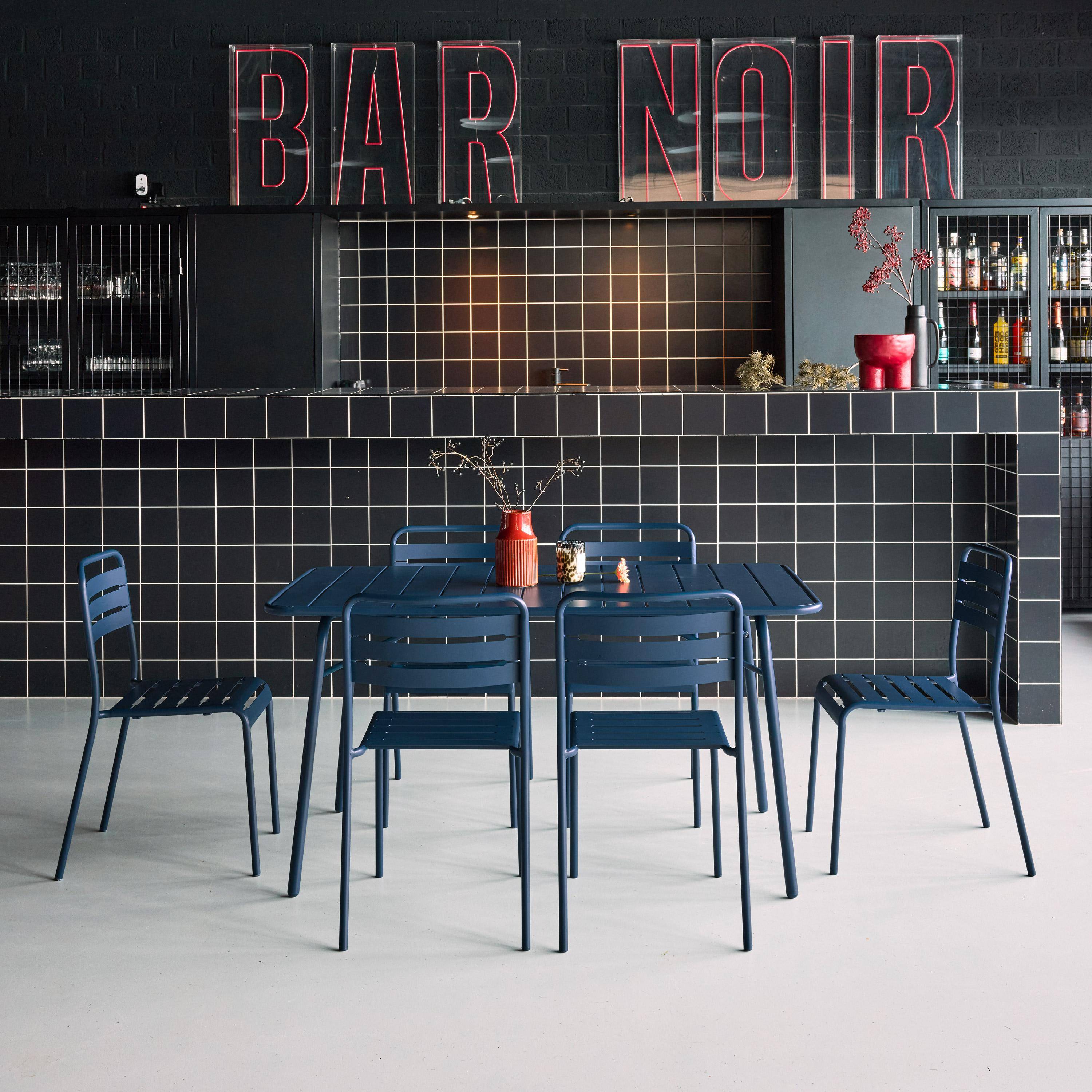 Table de jardin pliante métal 6 chaises, Amelia, bleu marine, 141,2 x 80 x 72,5cm,sweeek,Photo1