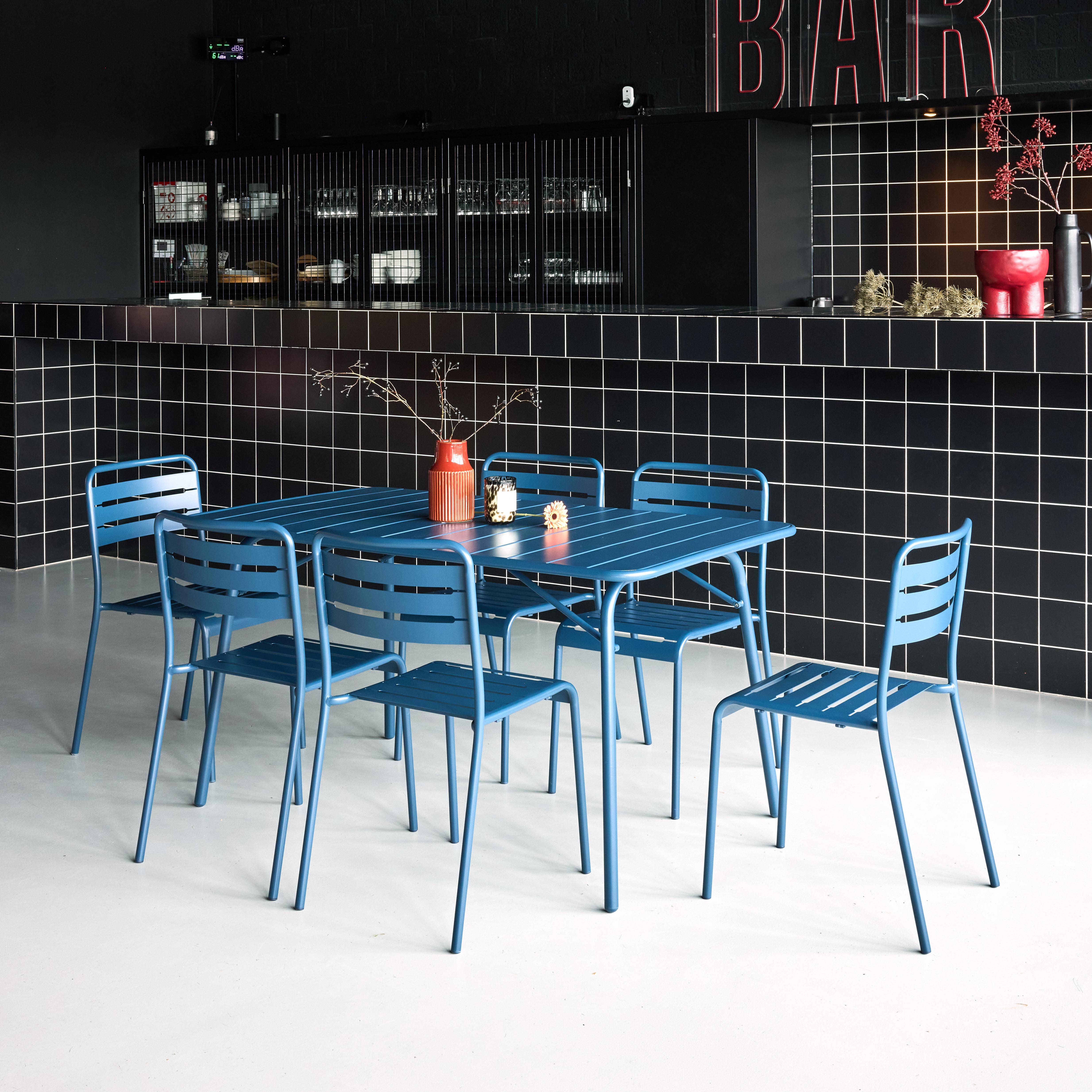 Mesa de jardim dobrável de metal 2 poltronas 4 cadeiras, Amelia, Azul-marinho, 141.2x80x72.5 cm,sweeek,Photo2