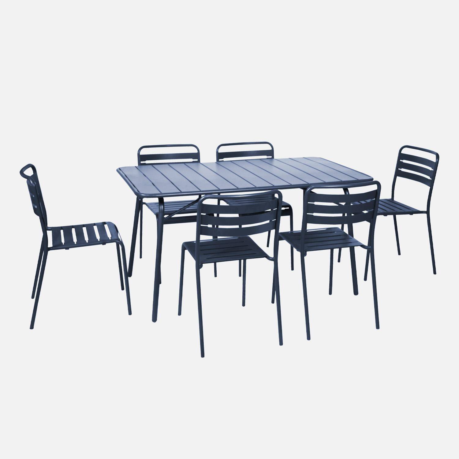 Vouwbare metalen tuintafel met 6 stoelen, Amelia, marineblauw, 141,2 x 80 x 72,5 cm Photo1