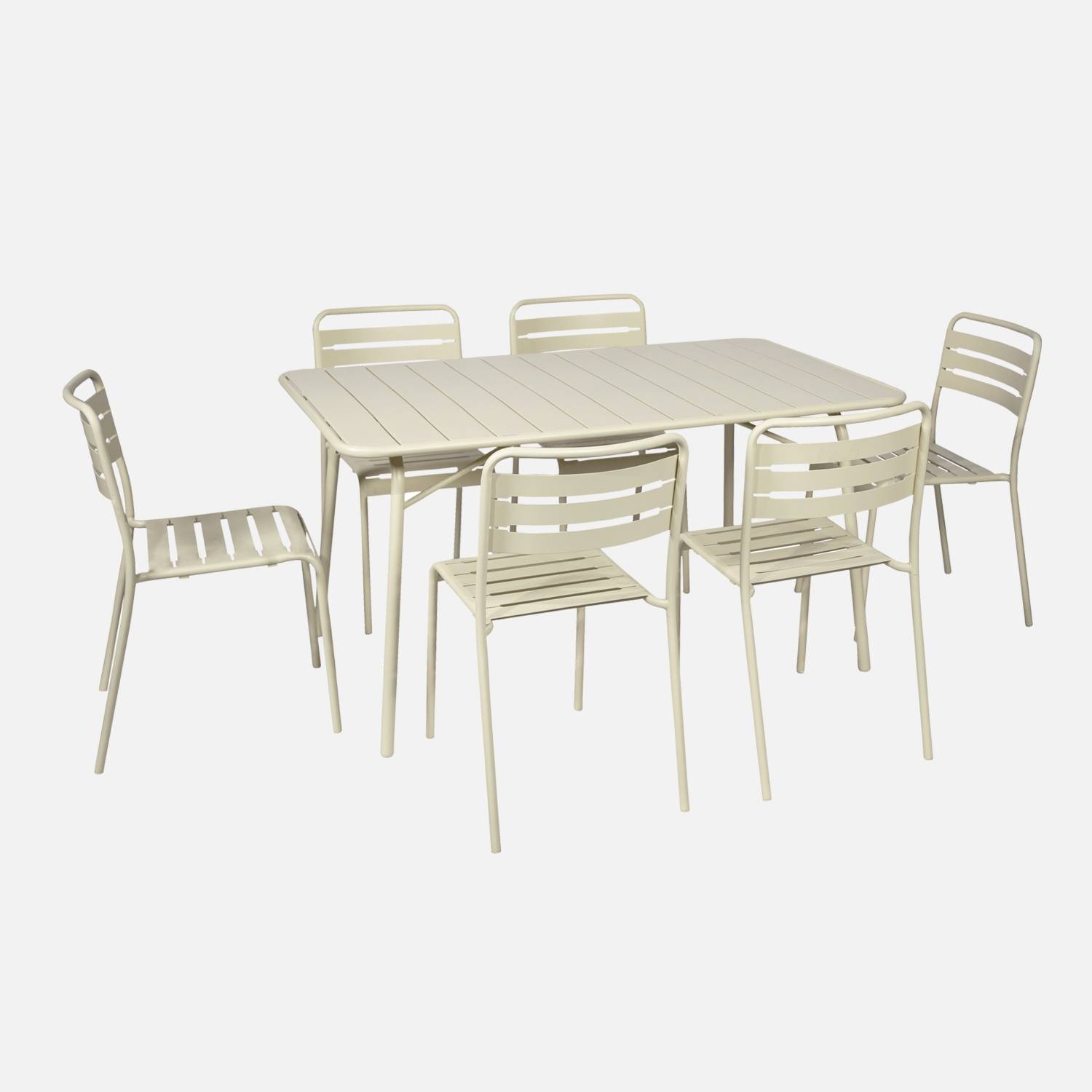 Klappbarer Gartentisch aus Stahl 6 Stühle beige