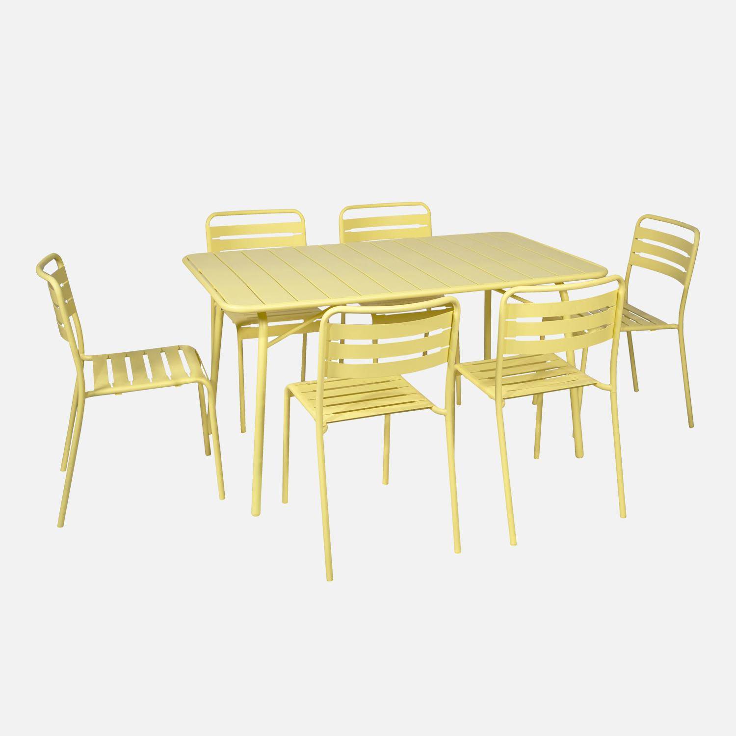 Table de jardin pliante métal 6 chaises, Amelia, jaune, 141,2 x 80 x 72,5cm Photo1