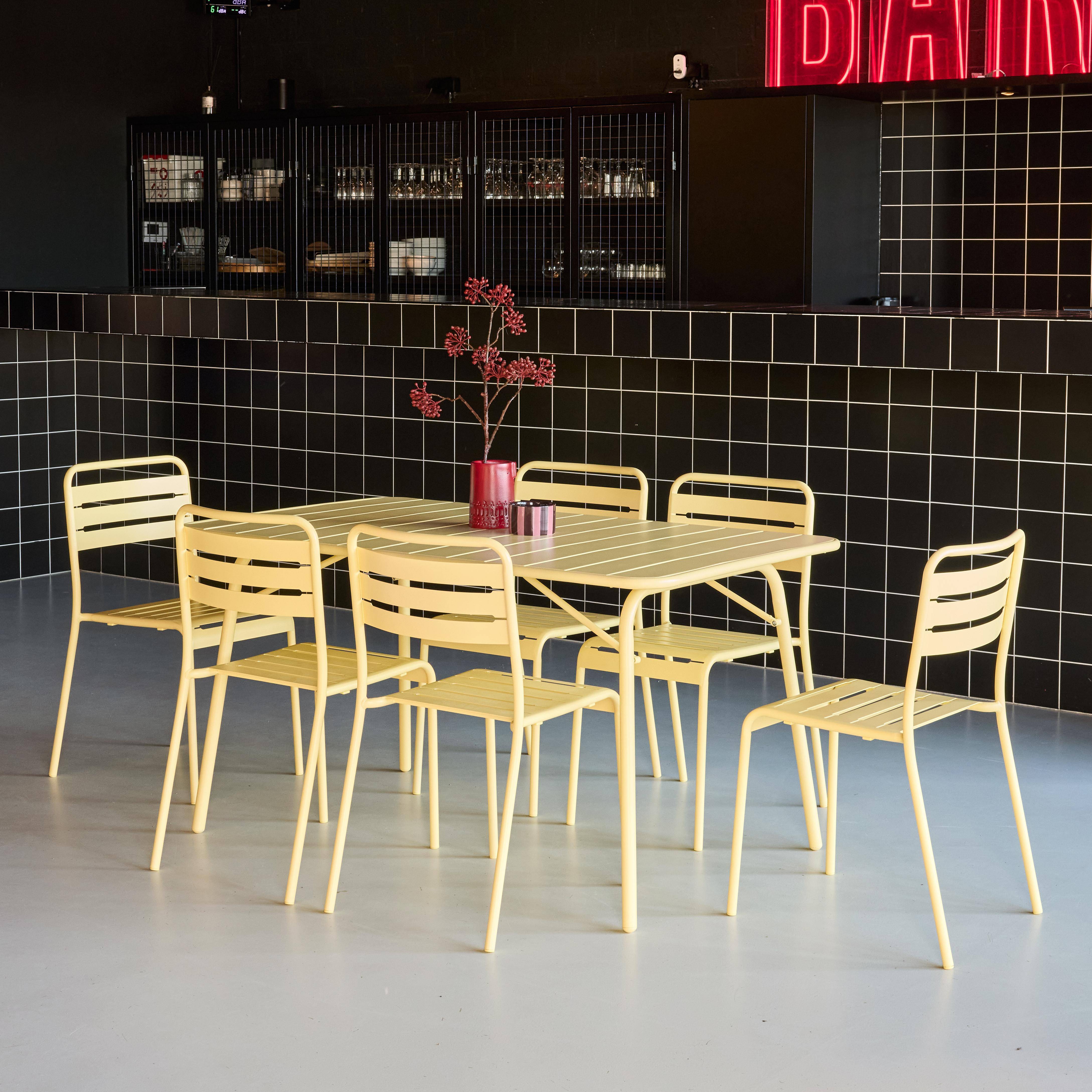 Mesa de jardim dobrável de metal 2 poltronas 4 cadeiras, Amelia, Amarelo, 141.2x80x72.5 cm,sweeek,Photo2