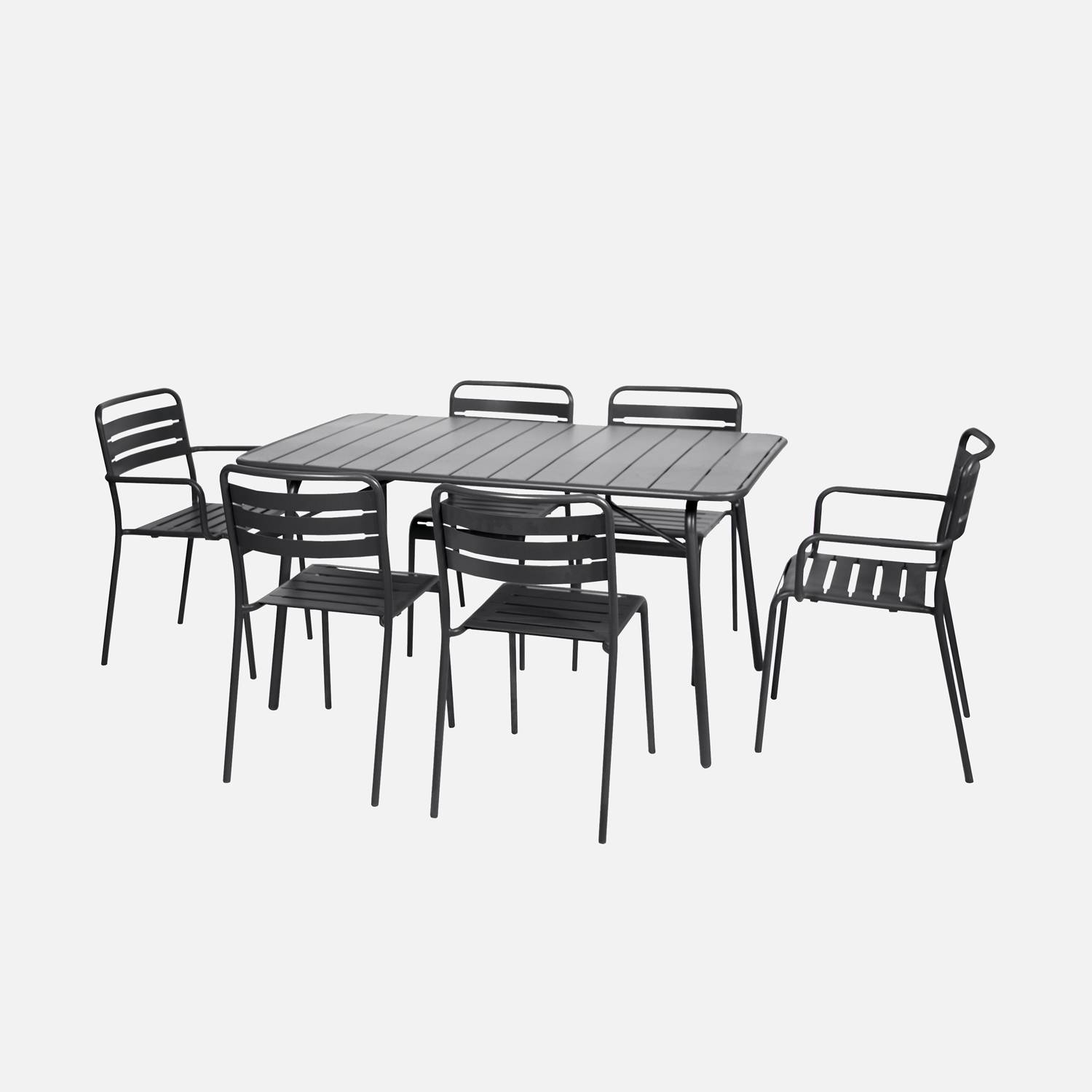 Table de jardin pliante métal 2 fauteuils 4 chaises anthracite