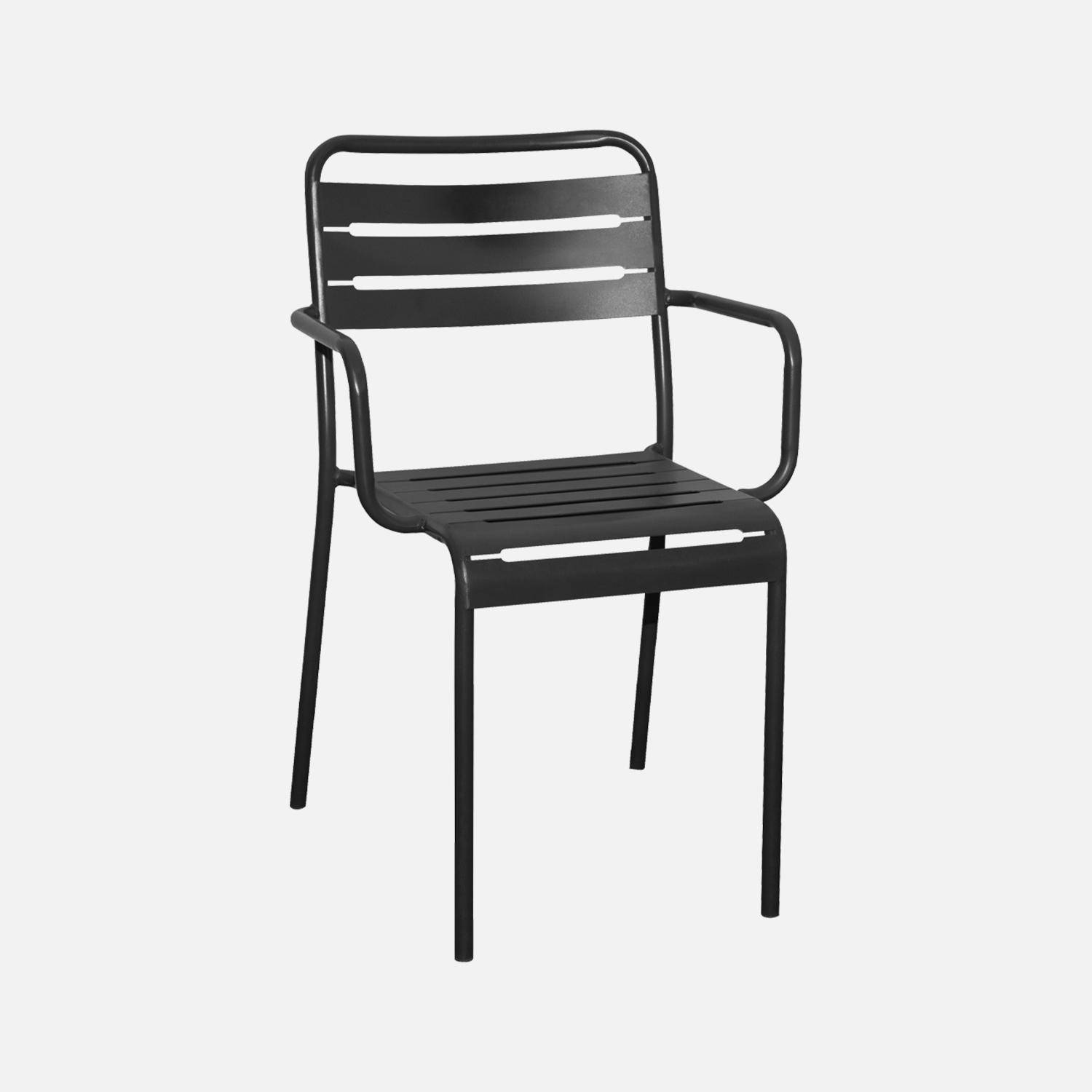 Table de jardin pliante métal 2 fauteuils 4 chaises, Amelia, anthracite, 141,2 x 80 x 72,5cm Photo3