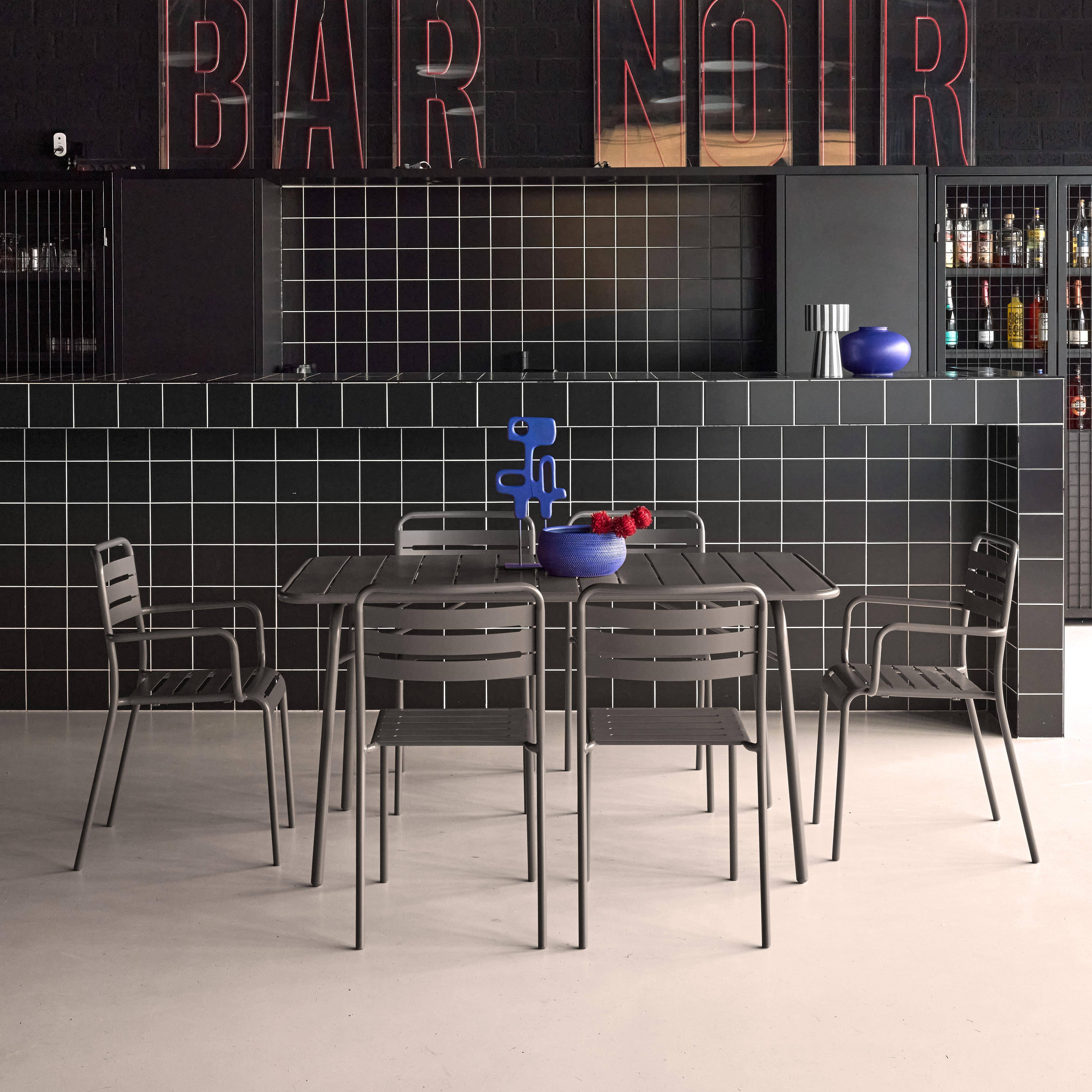 Klappbarer Gartentisch aus Stahl mit 2 Sesseln und 4 Stühlen, anthrazit, 141,2 x 80 x 72,5 cm - Amelia Photo1