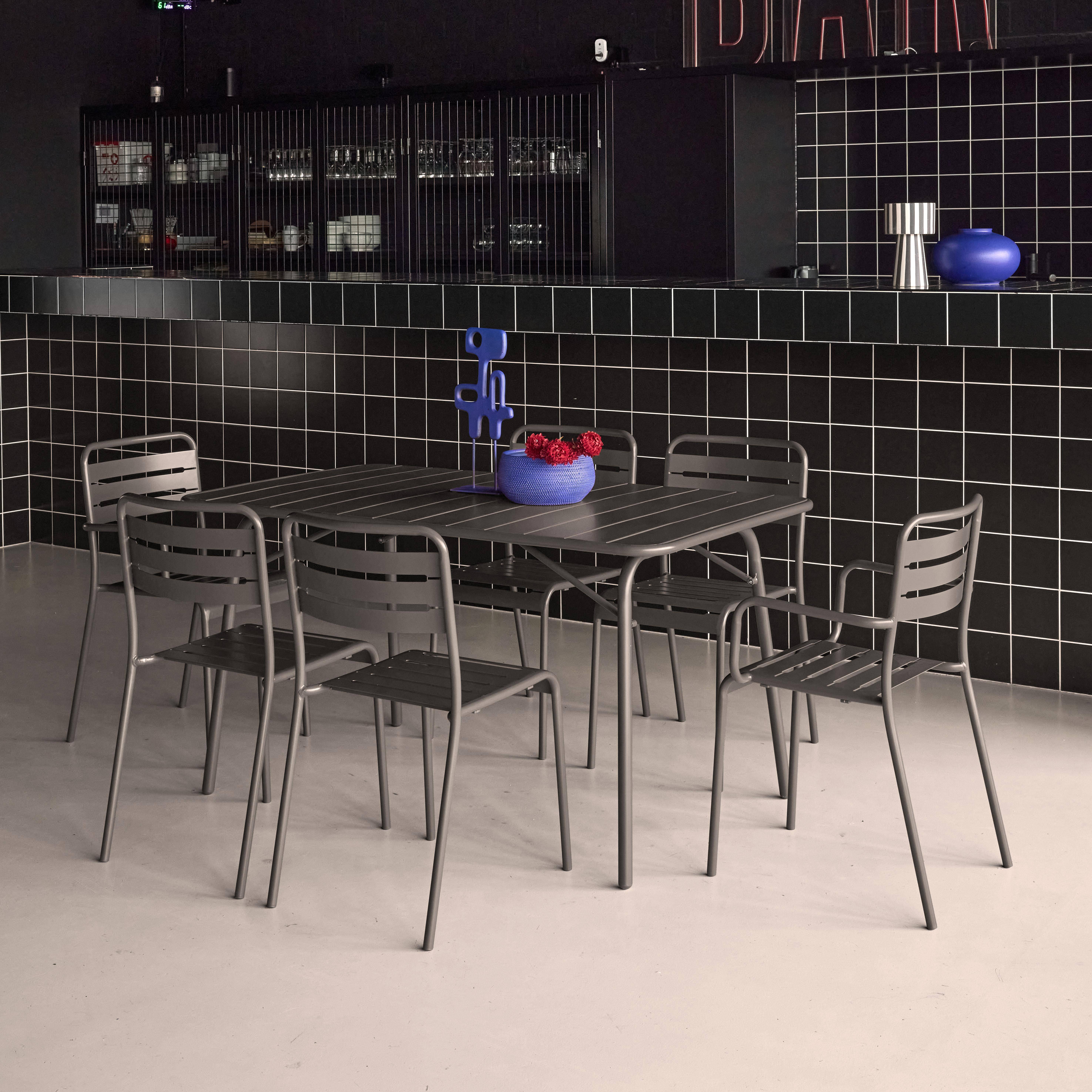 Klappbarer Gartentisch aus Stahl mit 2 Sesseln und 4 Stühlen, anthrazit, 141,2 x 80 x 72,5 cm - Amelia Photo2