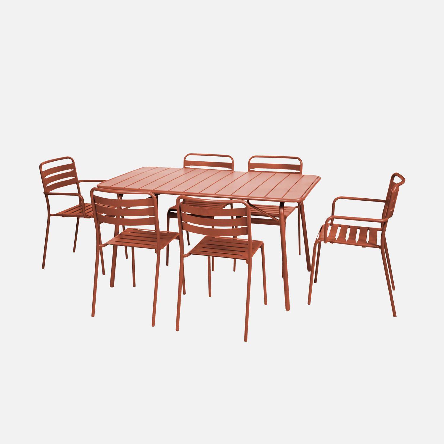 Table de jardin pliante métal + 6 assises 2 fauteuils 4 chaises, Amelia, terracotta, 141,2 x 80 x 72,5cm,sweeek,Photo3