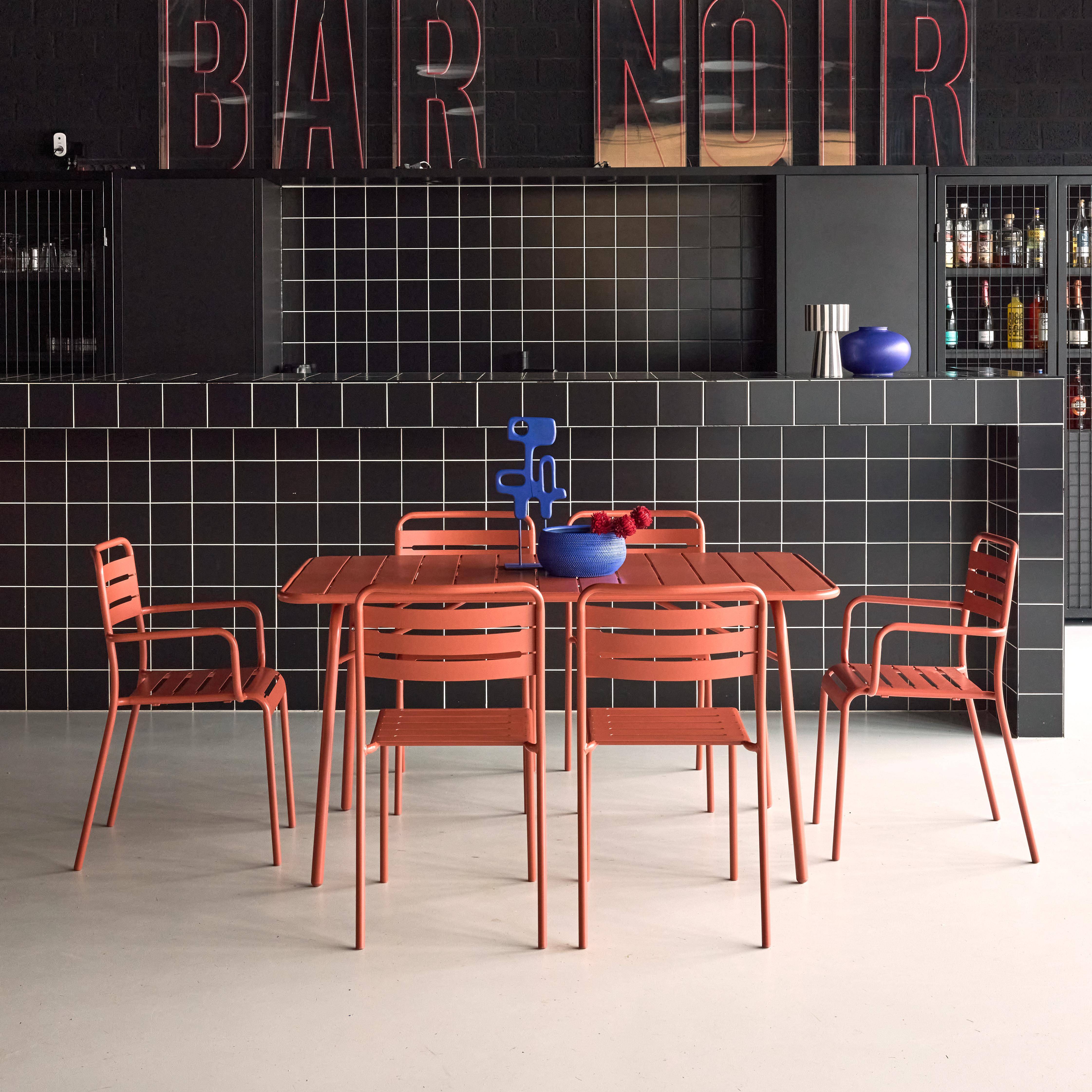 Table de jardin pliante métal + 6 assises 2 fauteuils 4 chaises, Amelia, terracotta, 141,2 x 80 x 72,5cm,sweeek,Photo1