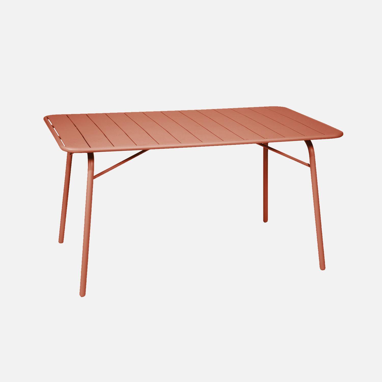 Vouwbare metalen tuintafel 6 stoelen, waarvan 2 met armleuning, Amelia, terracotta, 141,2 x 80 x 72,5 cm,sweeek,Photo2