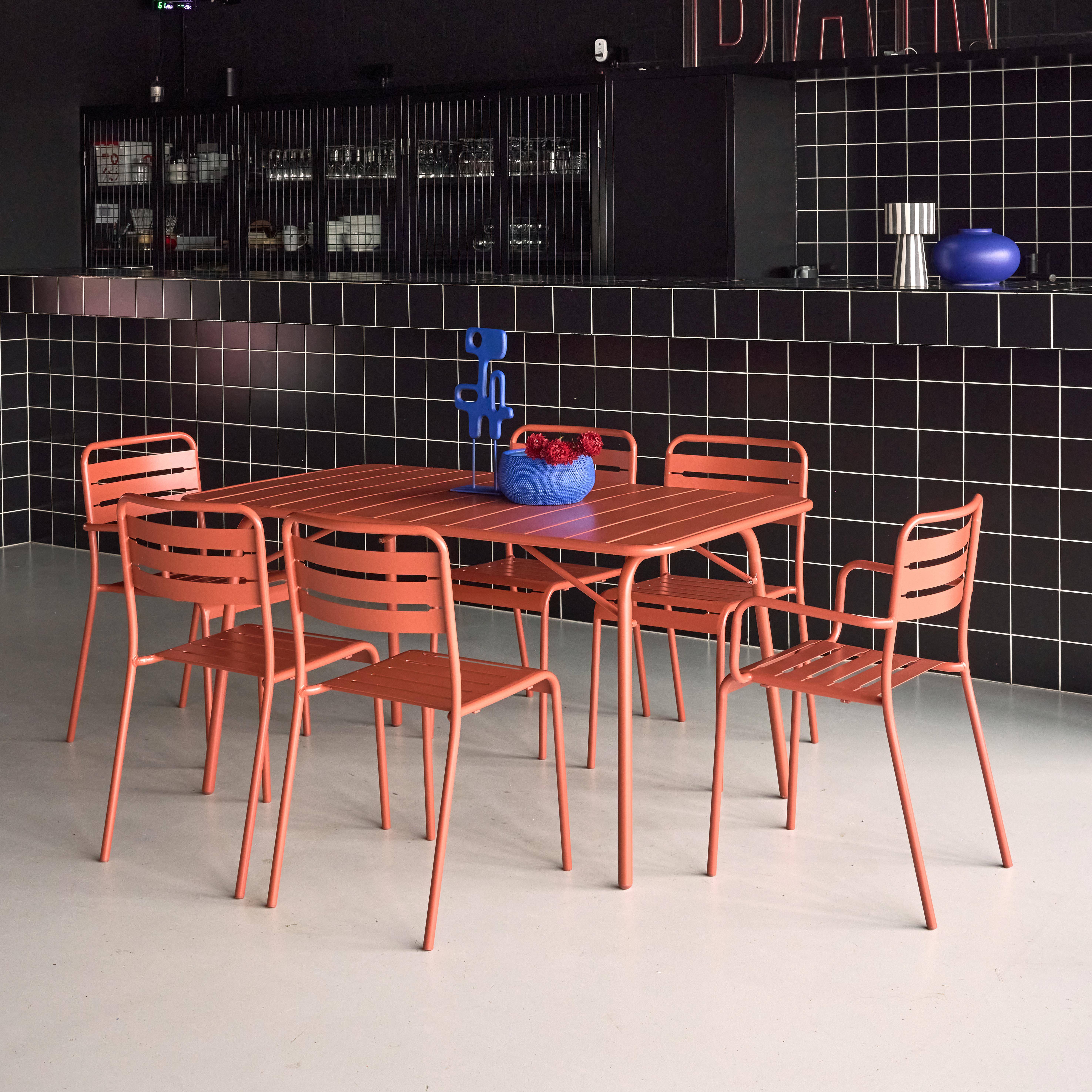 Table de jardin pliante métal + 6 assises 2 fauteuils 4 chaises, Amelia, terracotta, 141,2 x 80 x 72,5cm,sweeek,Photo2