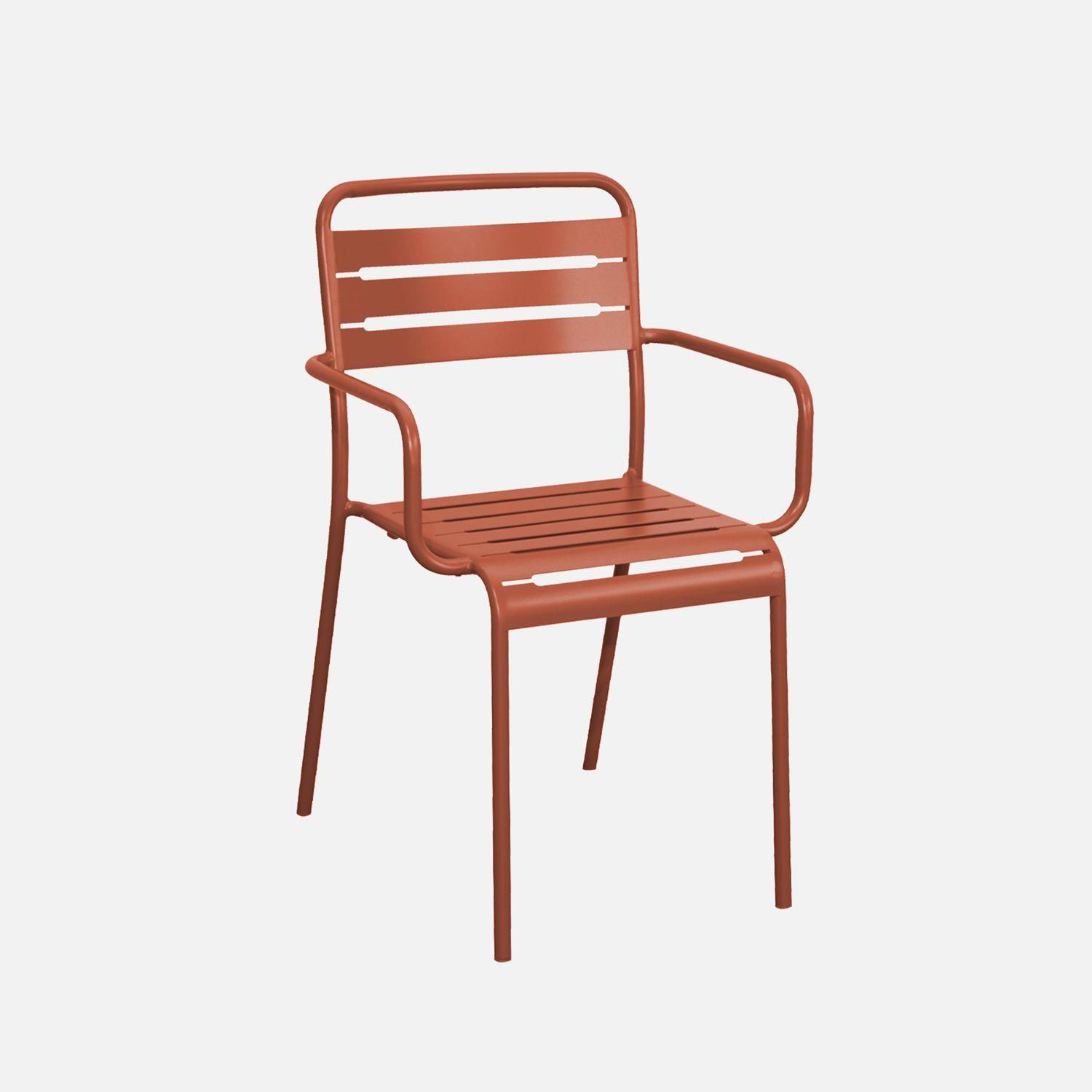 Vouwbare metalen tuintafel 6 stoelen, waarvan 2 met armleuning, Amelia, terracotta, 141,2 x 80 x 72,5 cm,sweeek,Photo3