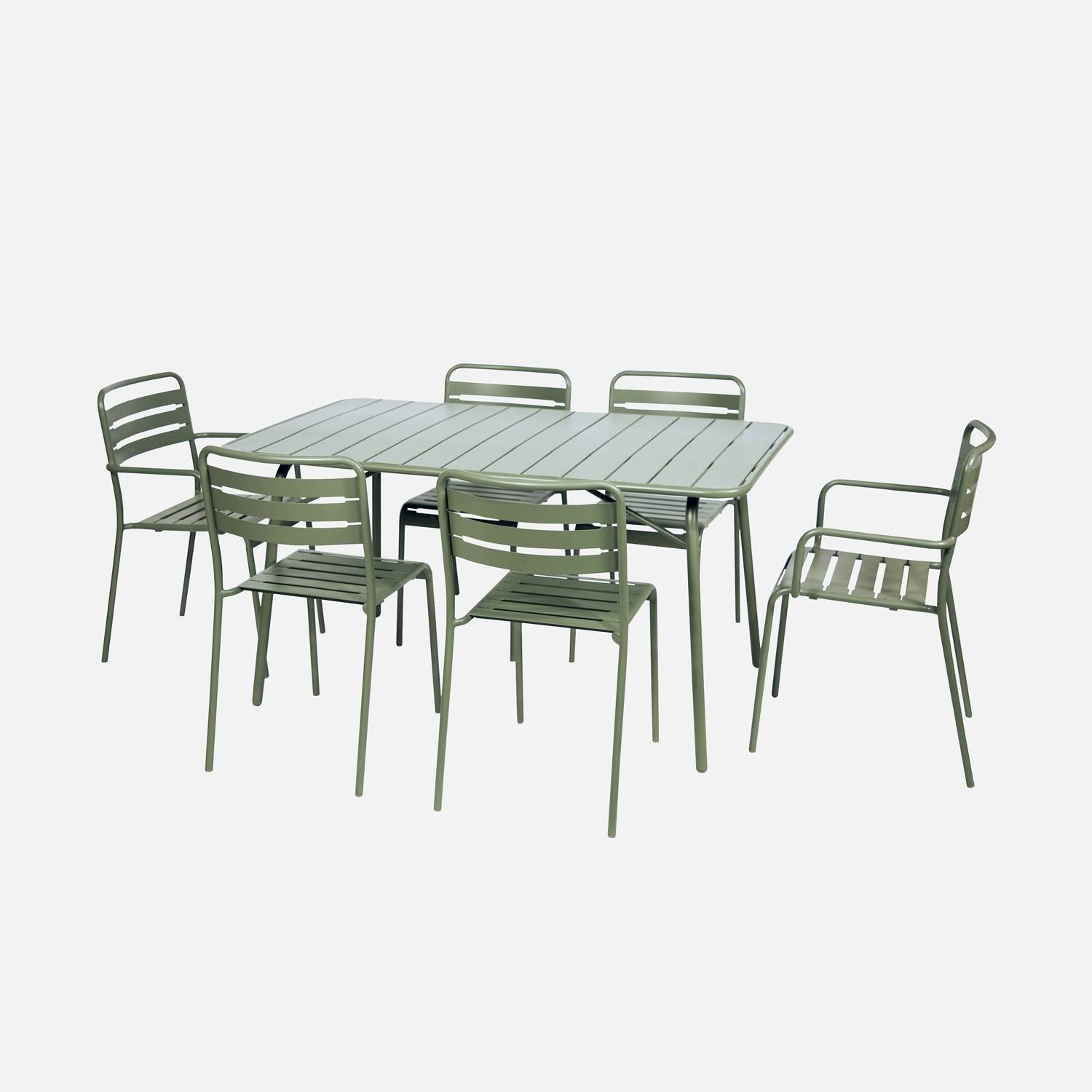 6-seater metal garden table set, Green