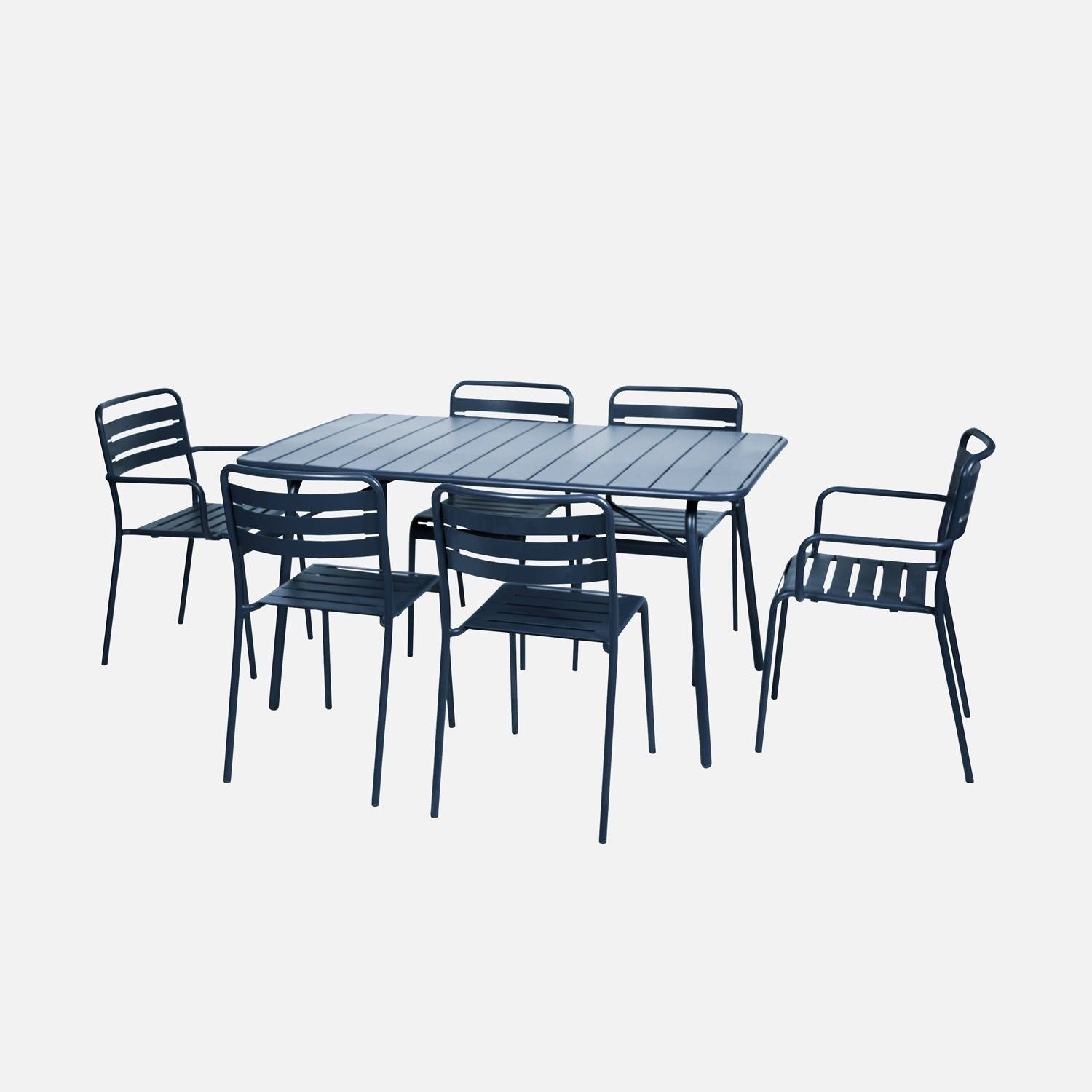 Table de jardin pliante métal 2 fauteuils 4 chaises bleu marine