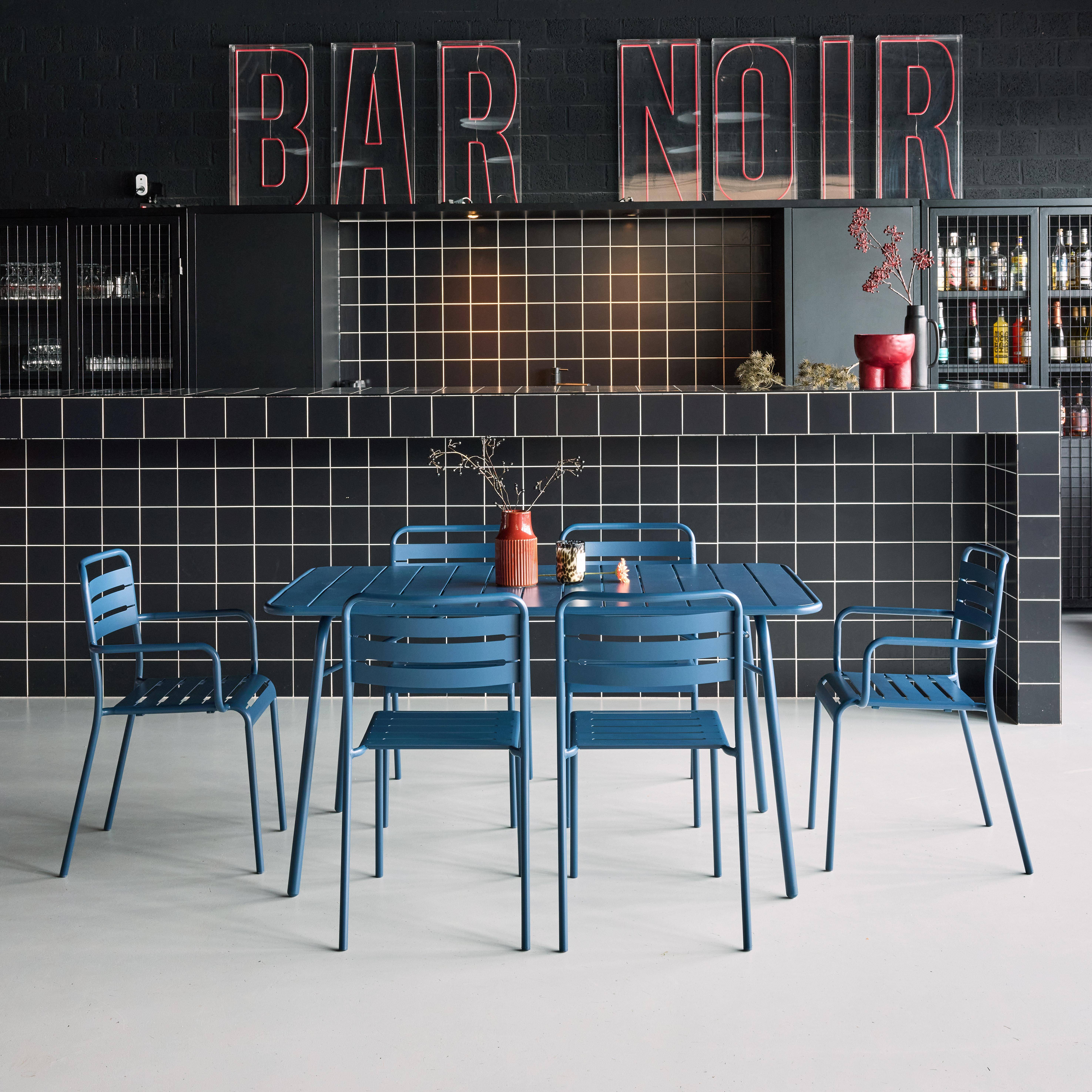 Mesa de jardim dobrável de metal 2 poltronas 4 cadeiras, Amelia, Azul-marinho, 141.2x80x72.5 cm,sweeek,Photo2