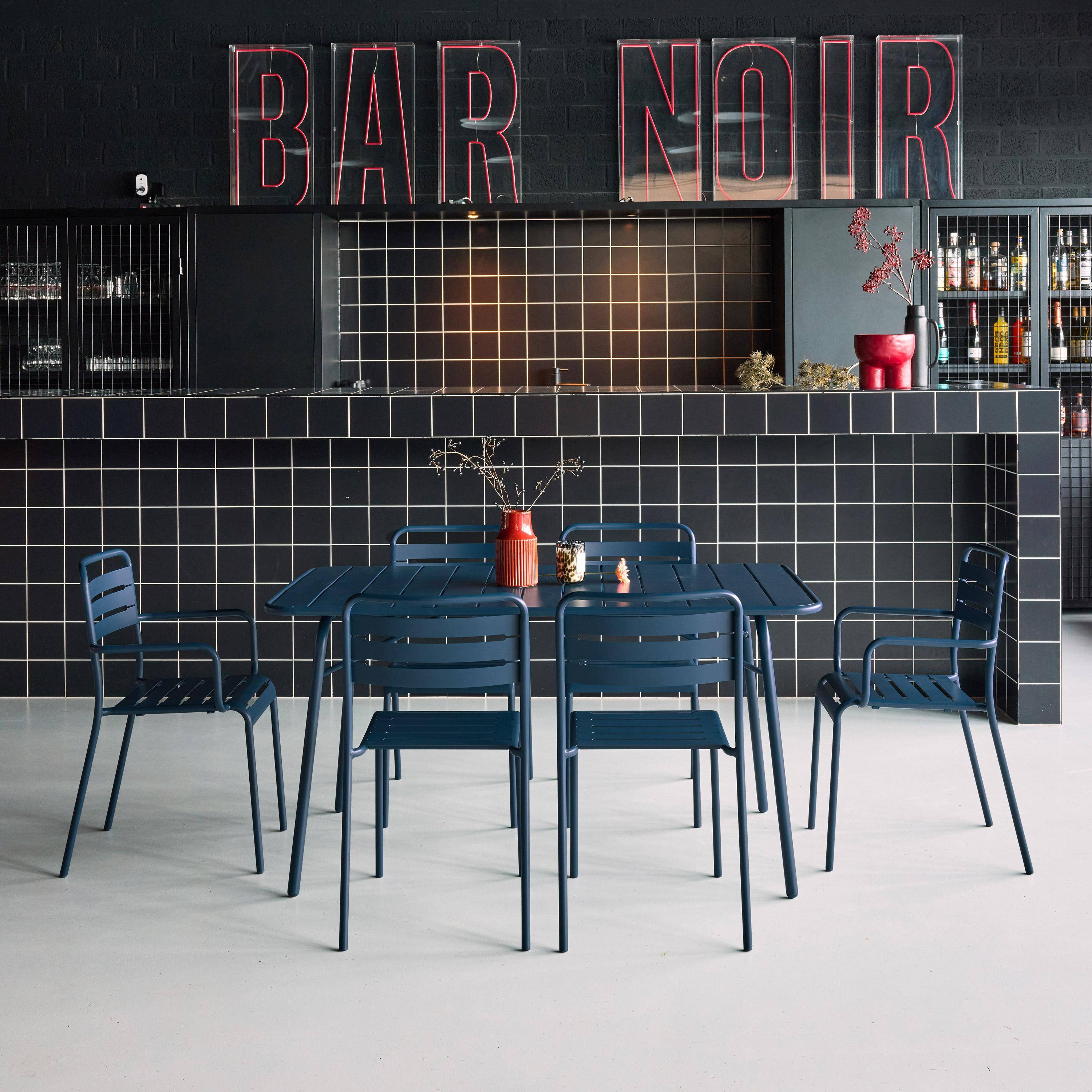 Klappbarer Gartentisch aus Stahl mit 2 Sesseln und 4 Stühlen, marineblau, 141,2 x 80 x 72,5 cm - Amelia Photo1