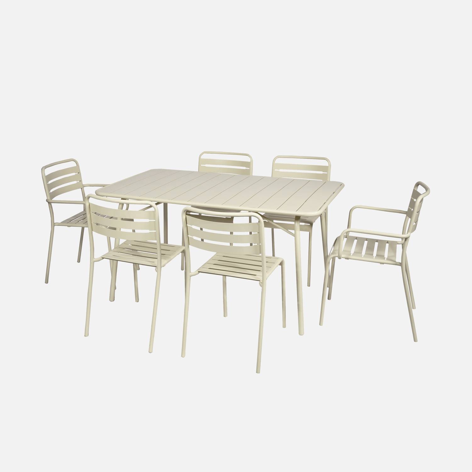 Klappbarer Gartentisch Stahl 2 Sessel 4 Stühle, beige