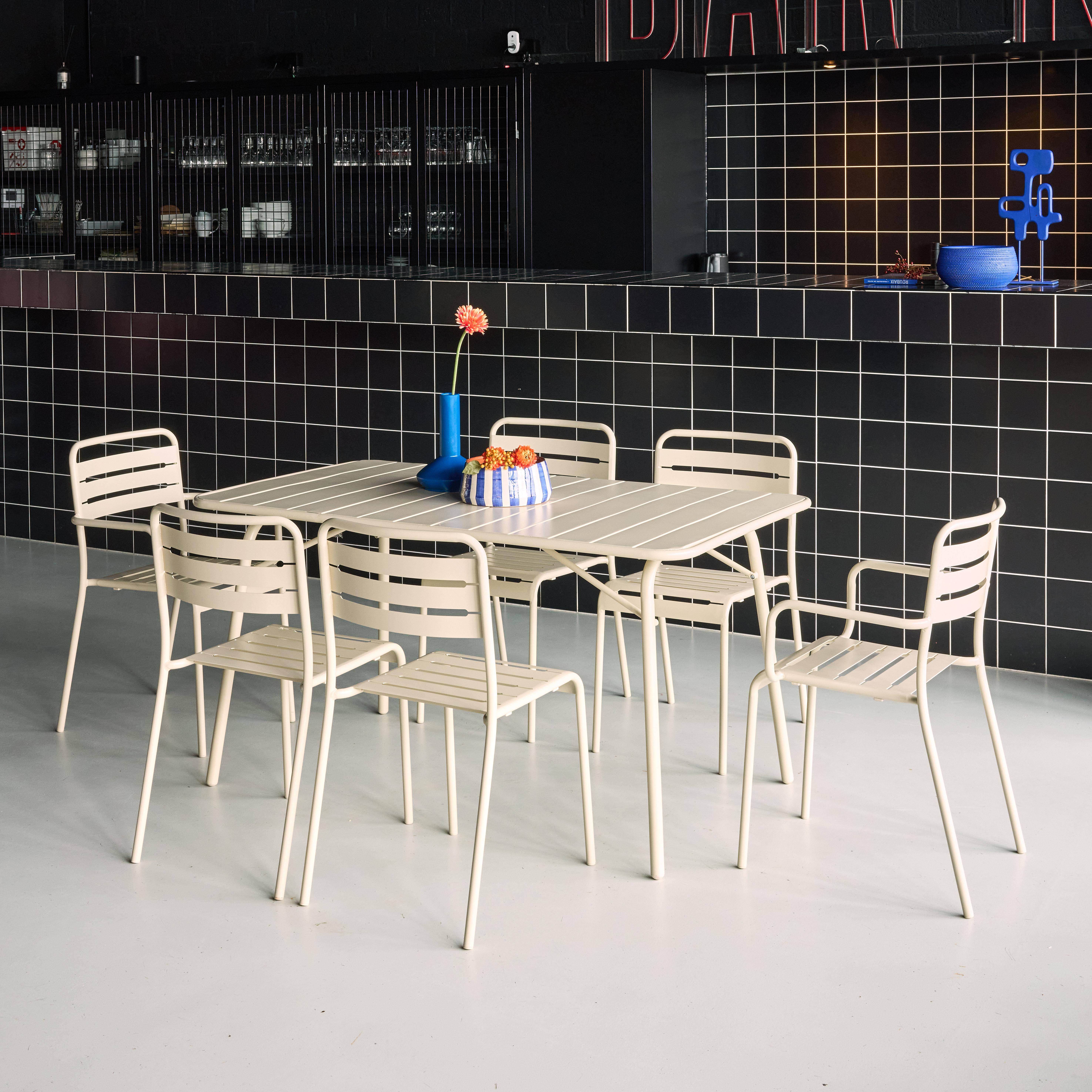 6-seater metal garden table set with 6 chairs, Amelia, Beige, 141.2x80x72.5 cm Photo2