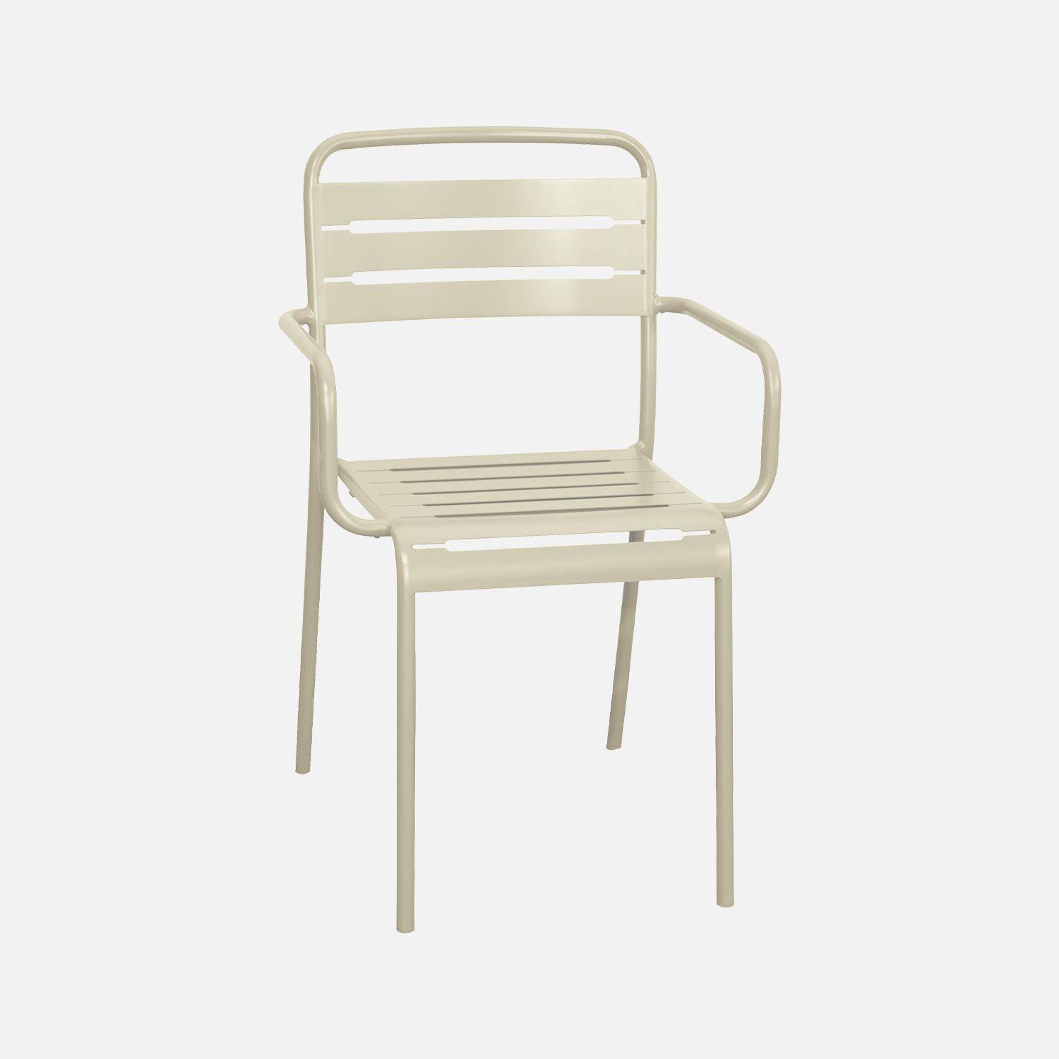 Vouwbare metalen tuintafel 6 stoelen, waarvan 2 met armleuning, Amelia, beige, 141,2 x 80 x 72,5 cm,sweeek,Photo3