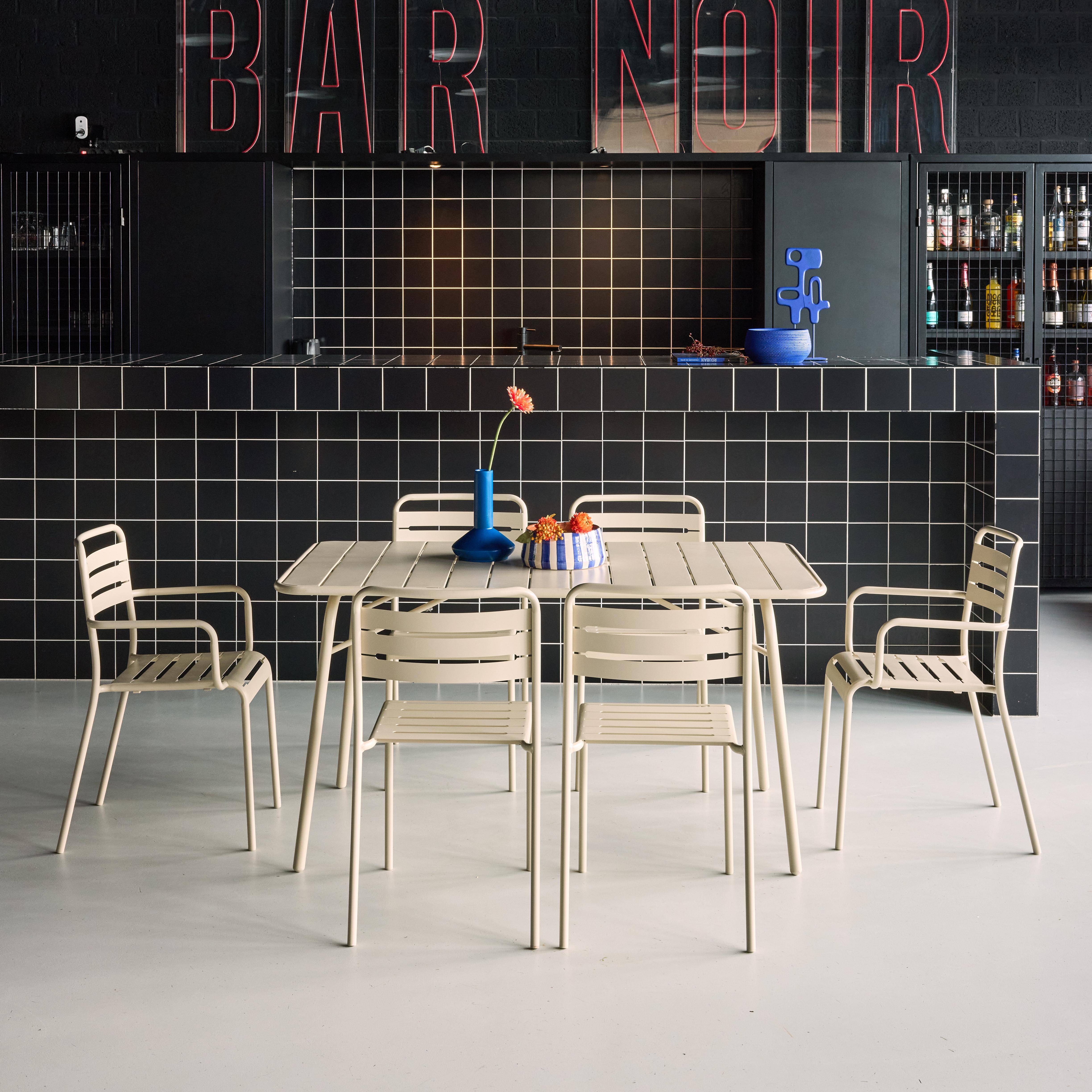 6-seater metal garden table set with 6 chairs, Amelia, Beige, 141.2x80x72.5 cm,sweeek,Photo1