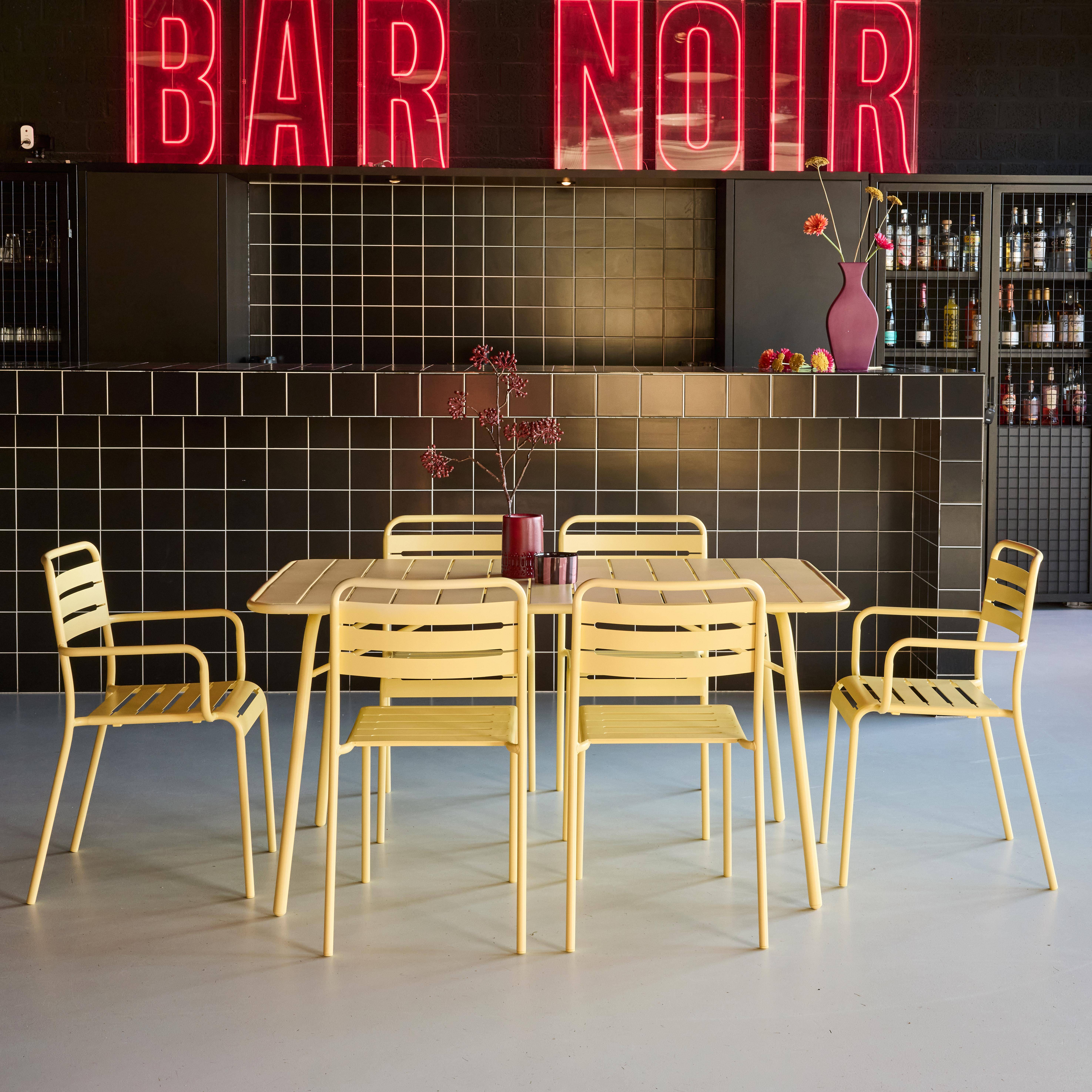 Mesa de jardim dobrável de metal 2 poltronas 4 cadeiras, Amelia, Amarelo, 141.2x80x72.5 cm,sweeek,Photo1