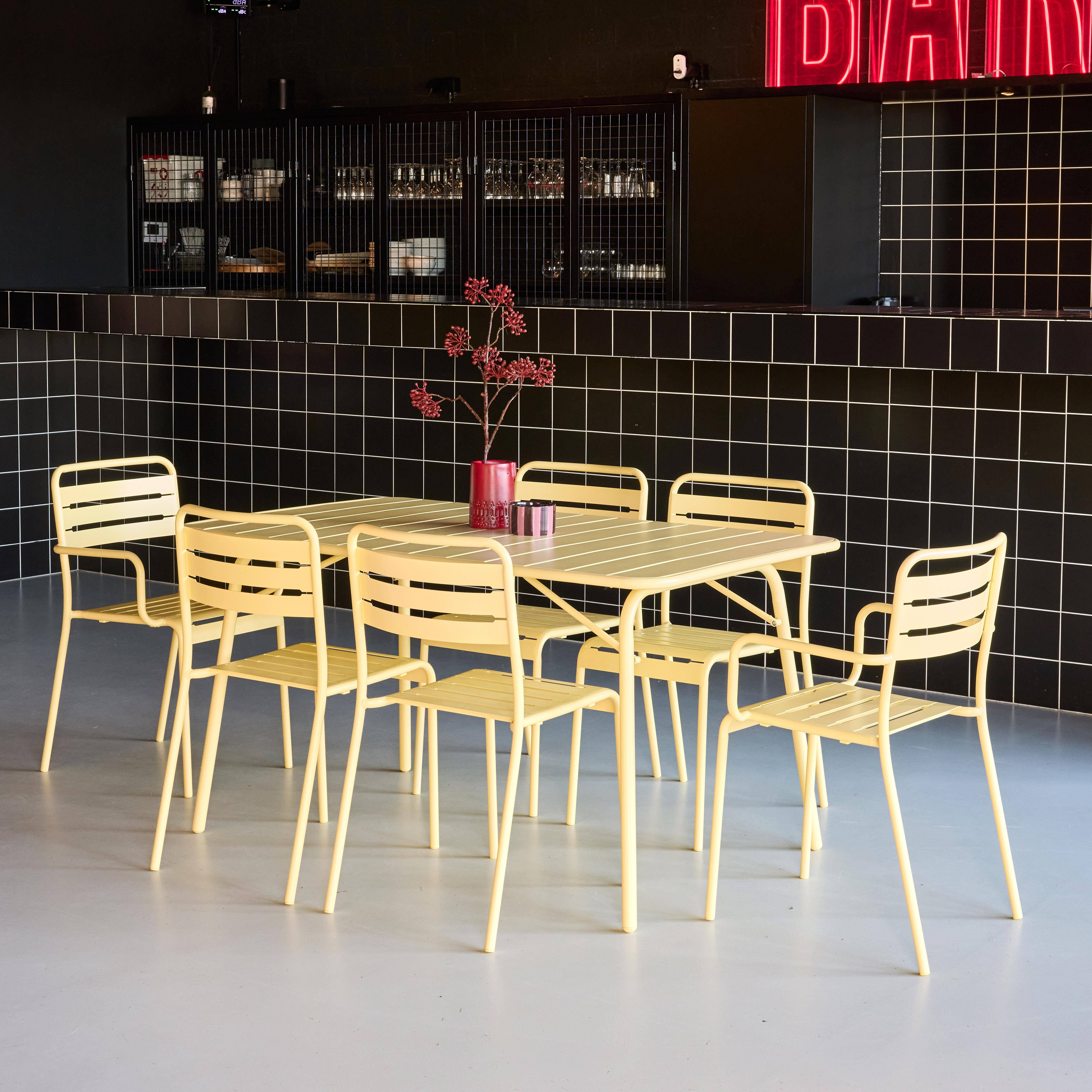 Mesa de jardim dobrável de metal 2 poltronas 4 cadeiras, Amelia, Amarelo, 141.2x80x72.5 cm,sweeek,Photo2