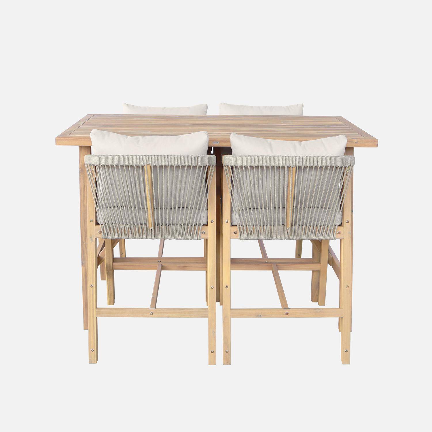 Table haute de jardin bois d'acacia 4 fauteuils Paloma et Zahara naturel 150 x 81 x 100 cm Photo5