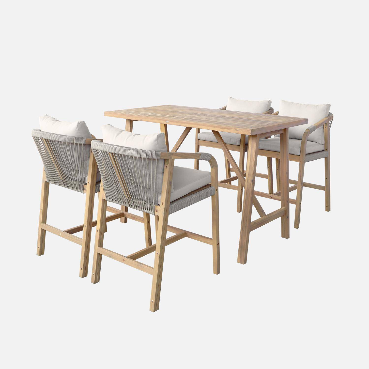 Table haute de jardin bois d'acacia 4 fauteuils Paloma et Zahara naturel 150 x 81 x 100 cm Photo4