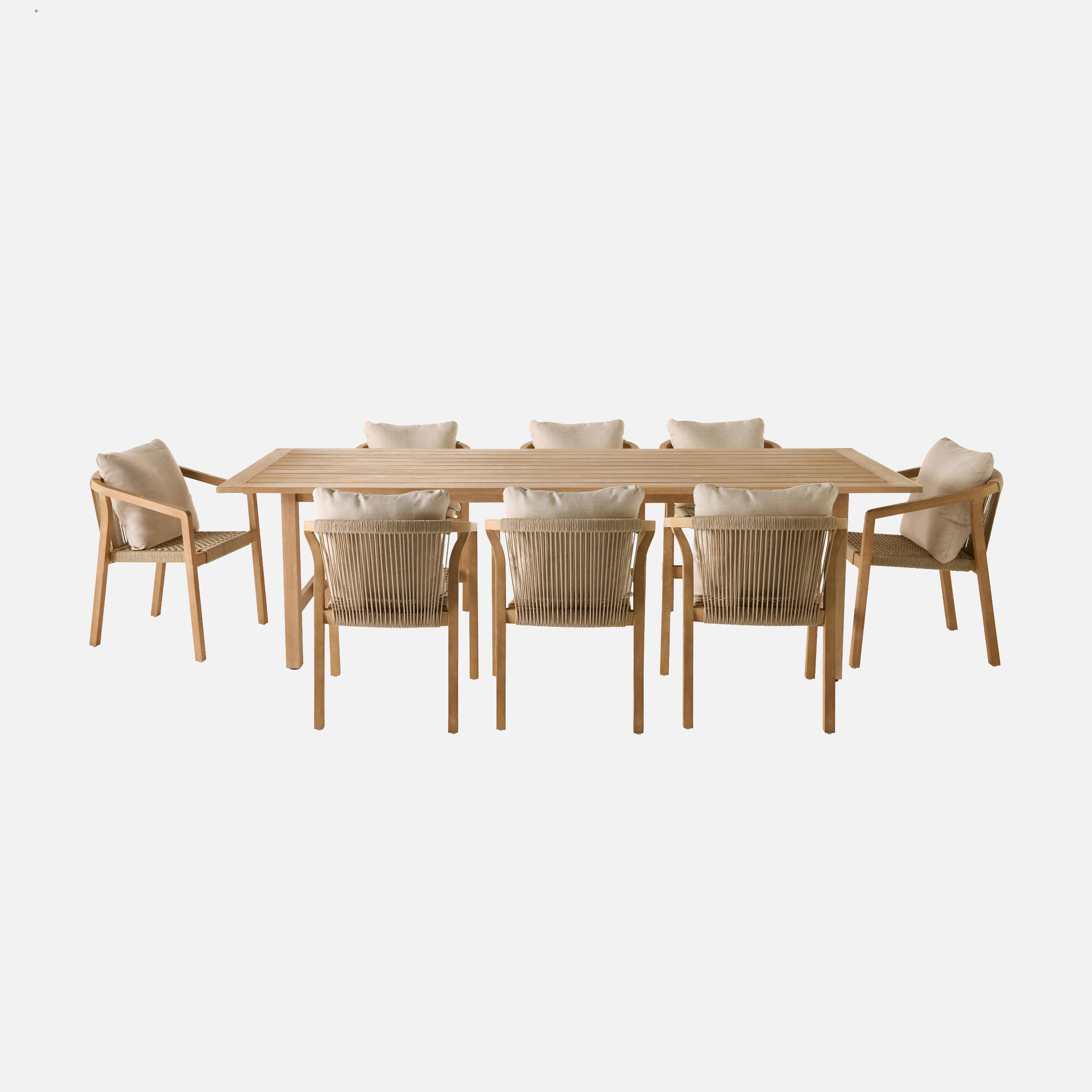 Tuinset van eucalyptus hout en touw, 8 beige stoelen Photo4