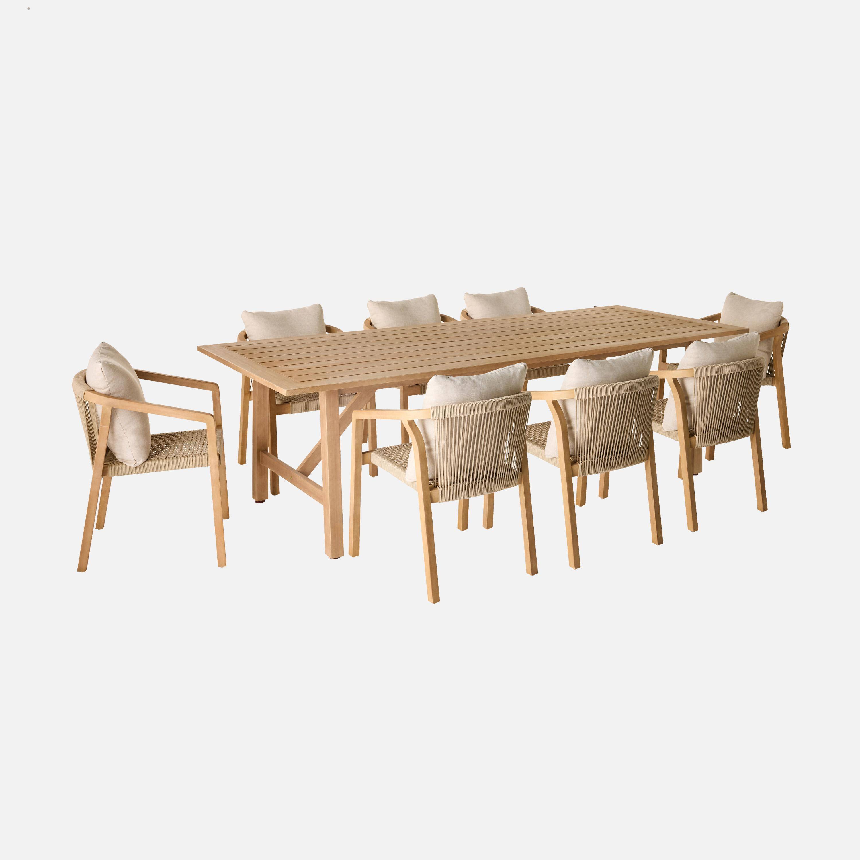 Tuinset van eucalyptus hout en touw, 8 beige stoelen Photo3