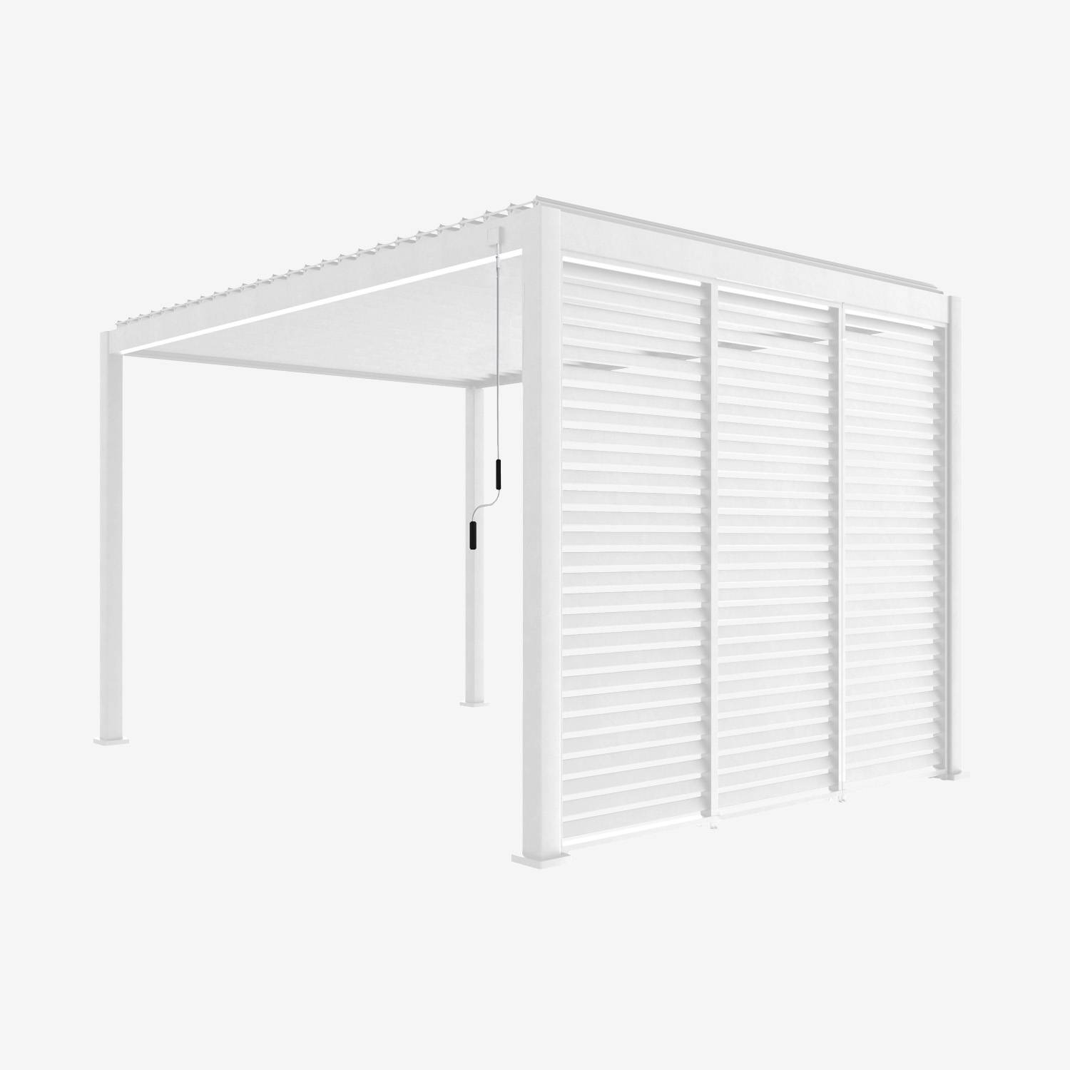 Pergola bioclimatique aluminium 4x3m, 3 persiennes 100cm blanc