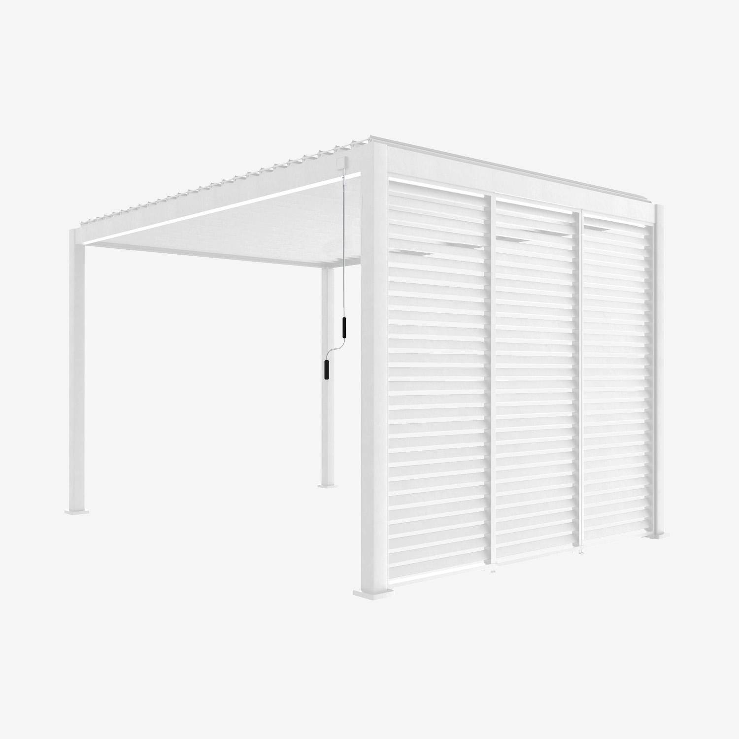 Pergola met lamellendak 4x3m aluminium met verstelbare lamellen en 3 vaste lamellenwanden 100cm wit - Triomphe,sweeek,Photo4