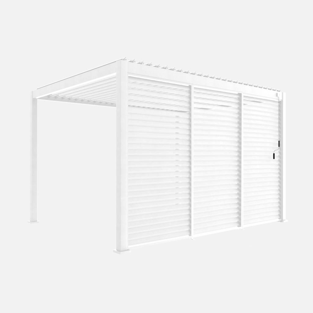 Pérgola bioclimática em alumínio 3x4 + 3 persianas de 1.3m, Branco