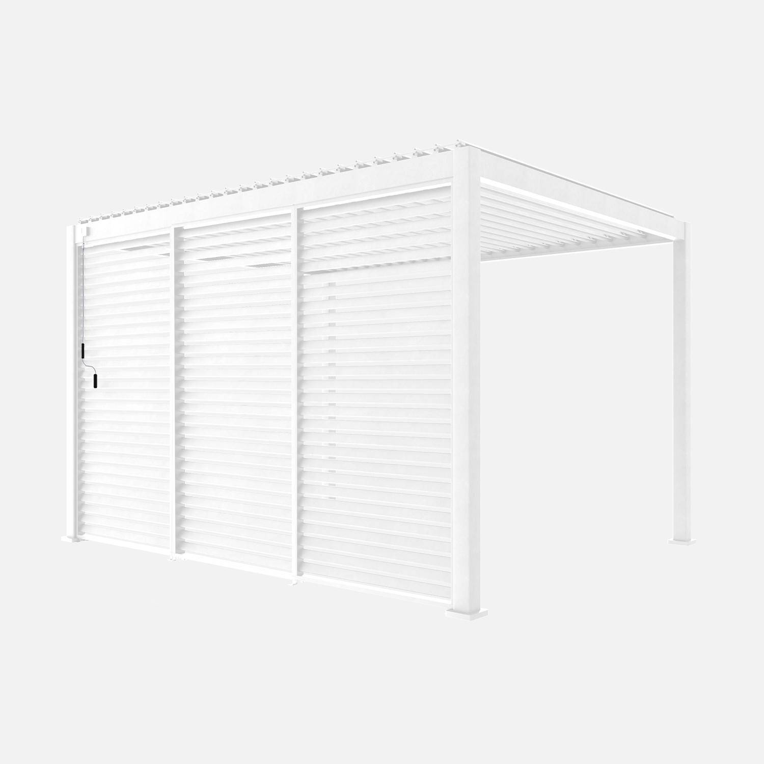 Pergola bioclimatique Triomphe 3x4 + 3 persiennes 130cm pour le côté de 4m, panneau brise vue, L 400 x P 300 x H 250 cm,sweeek,Photo3