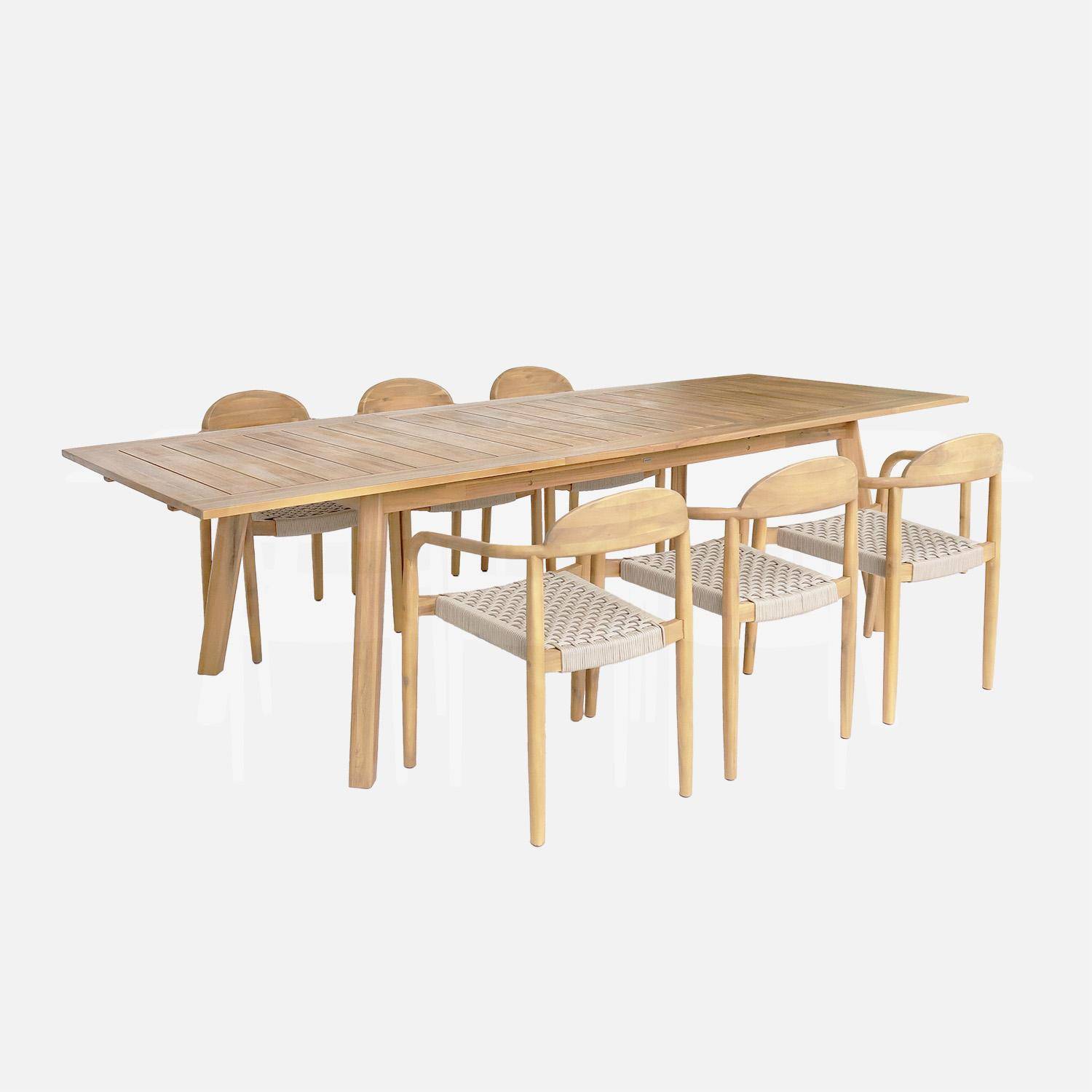 Table de jardin extensible bois d'acacia 6 fauteuils en résine couleur naturel Palena + Cerina Photo1