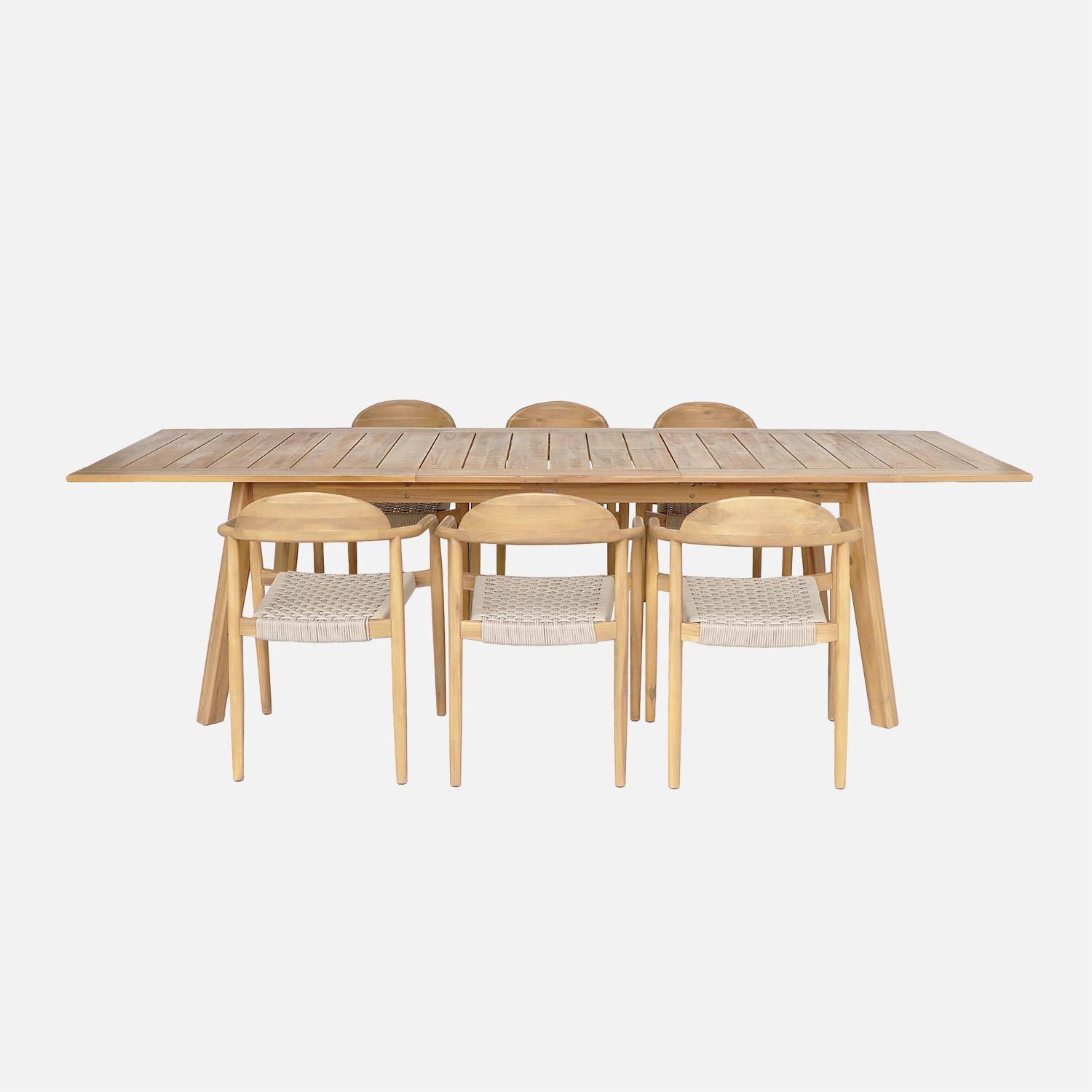 Table de jardin extensible bois d'acacia 6 fauteuils en résine couleur naturel Palena + Cerina Photo2