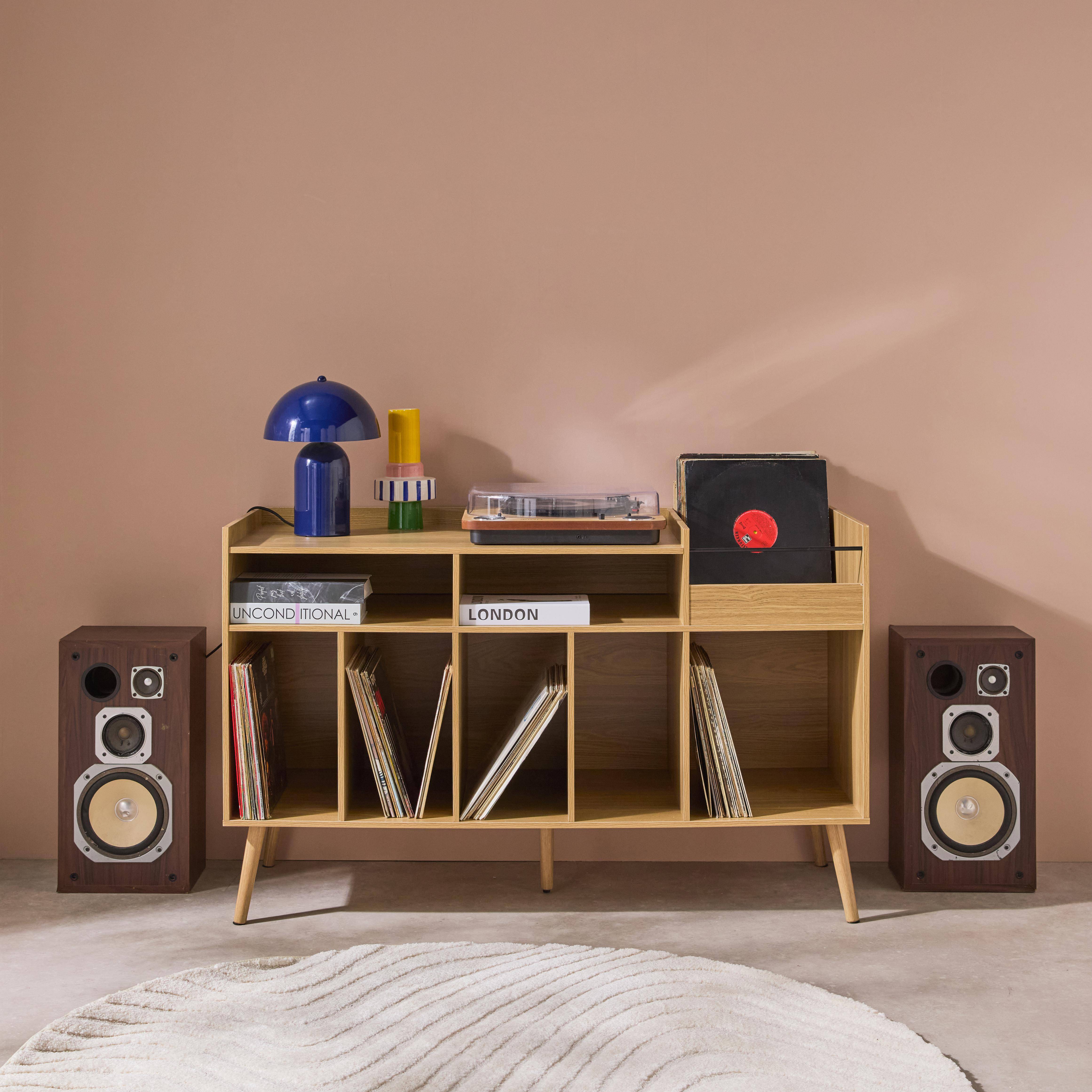 Meuble vinyle vintage décor bois, Dune, L 130 x P 50 x H 80 cm Photo1