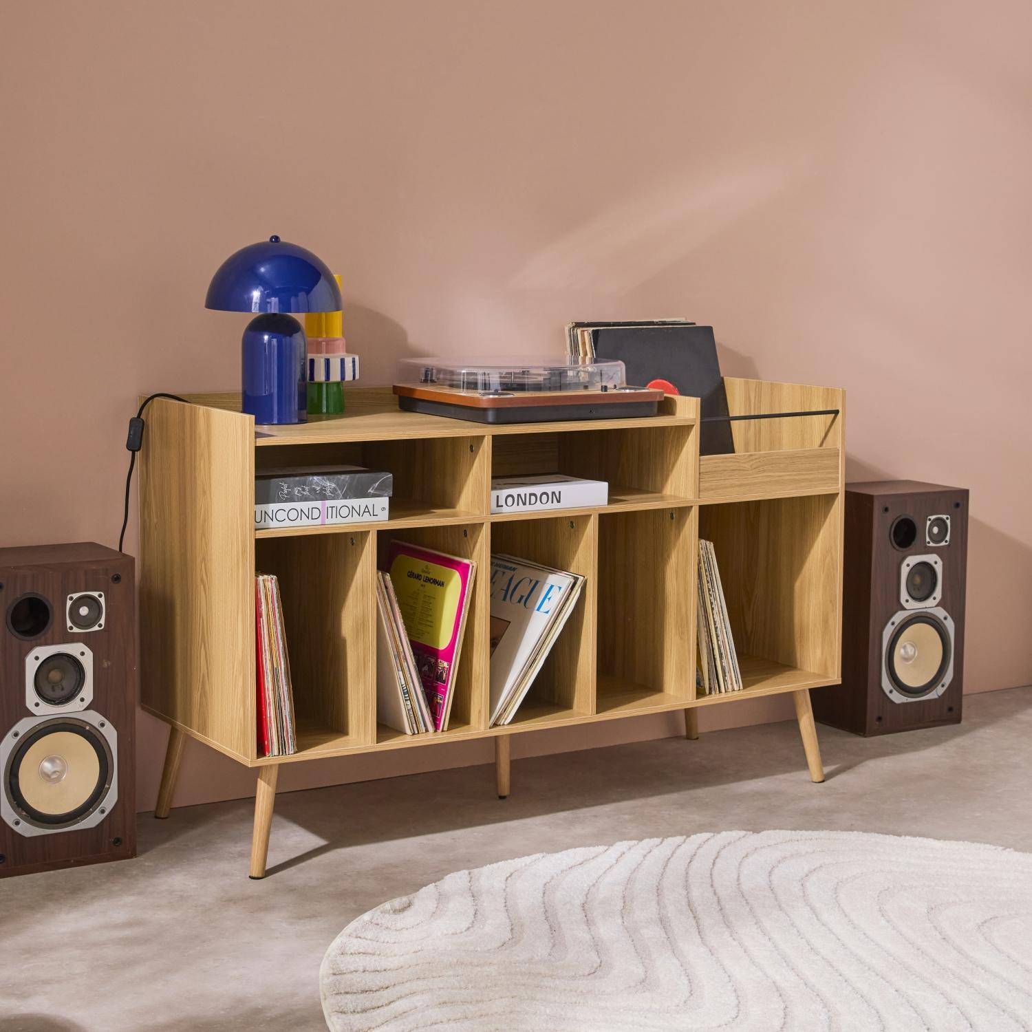 Vintage-Möbel XL für Schallplatten mit Holzdekor, L 100 x B 48 x H 81,5 cm - Dune Photo2