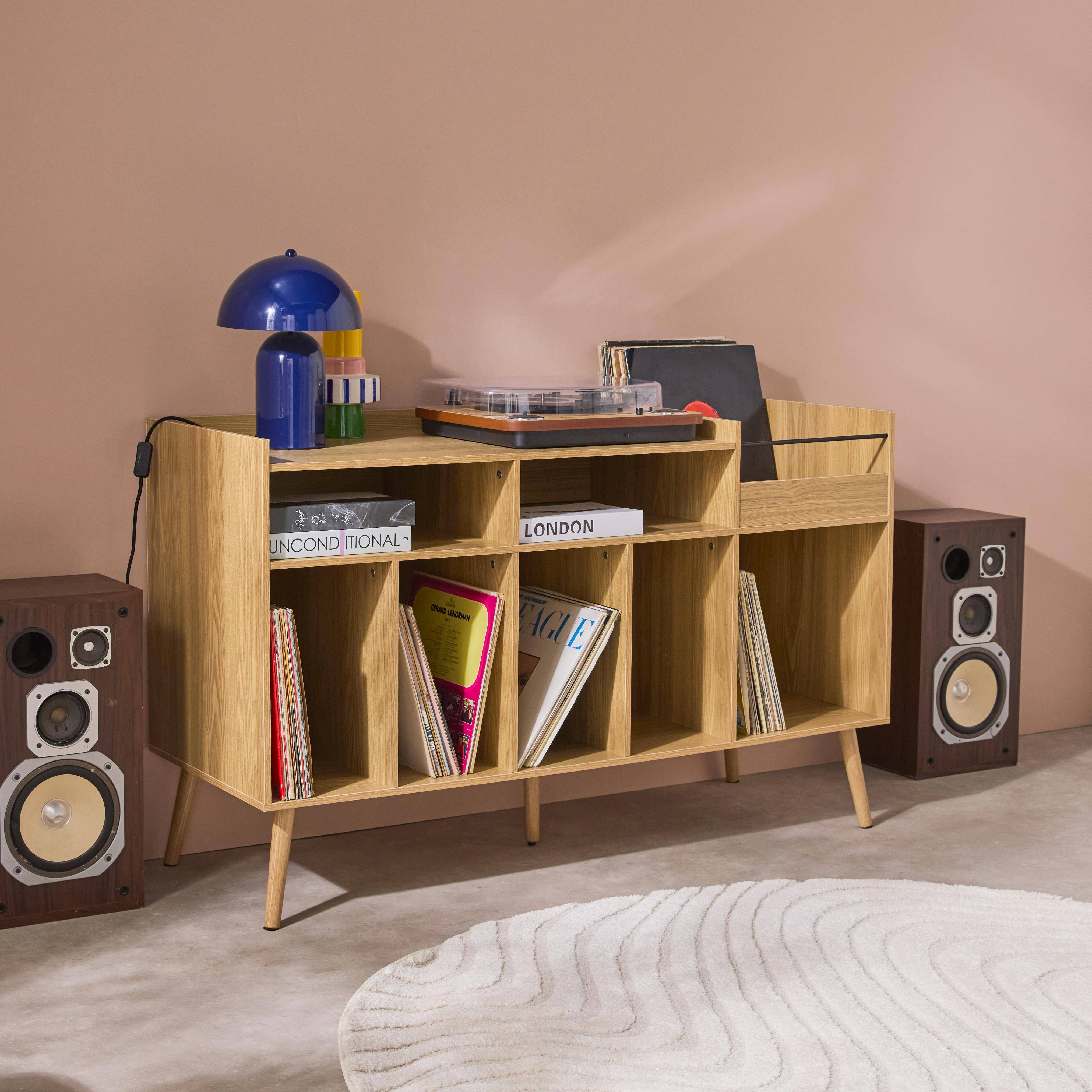 Meuble vinyle vintage décor bois, Dune, L 130 x P 50 x H 80 cm Photo2