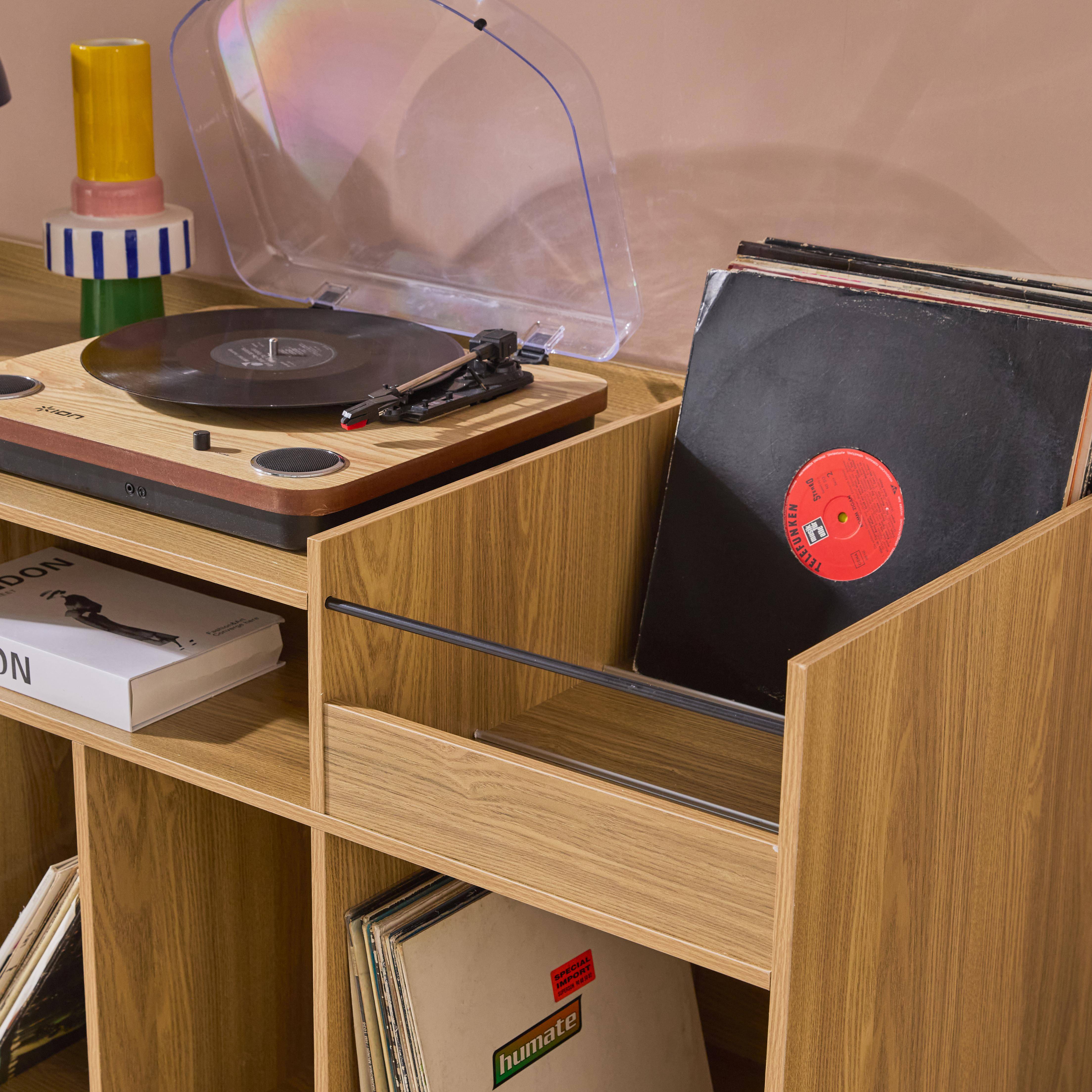 Meuble vinyle vintage décor bois, Dune, L 130 x P 50 x H 80 cm Photo3