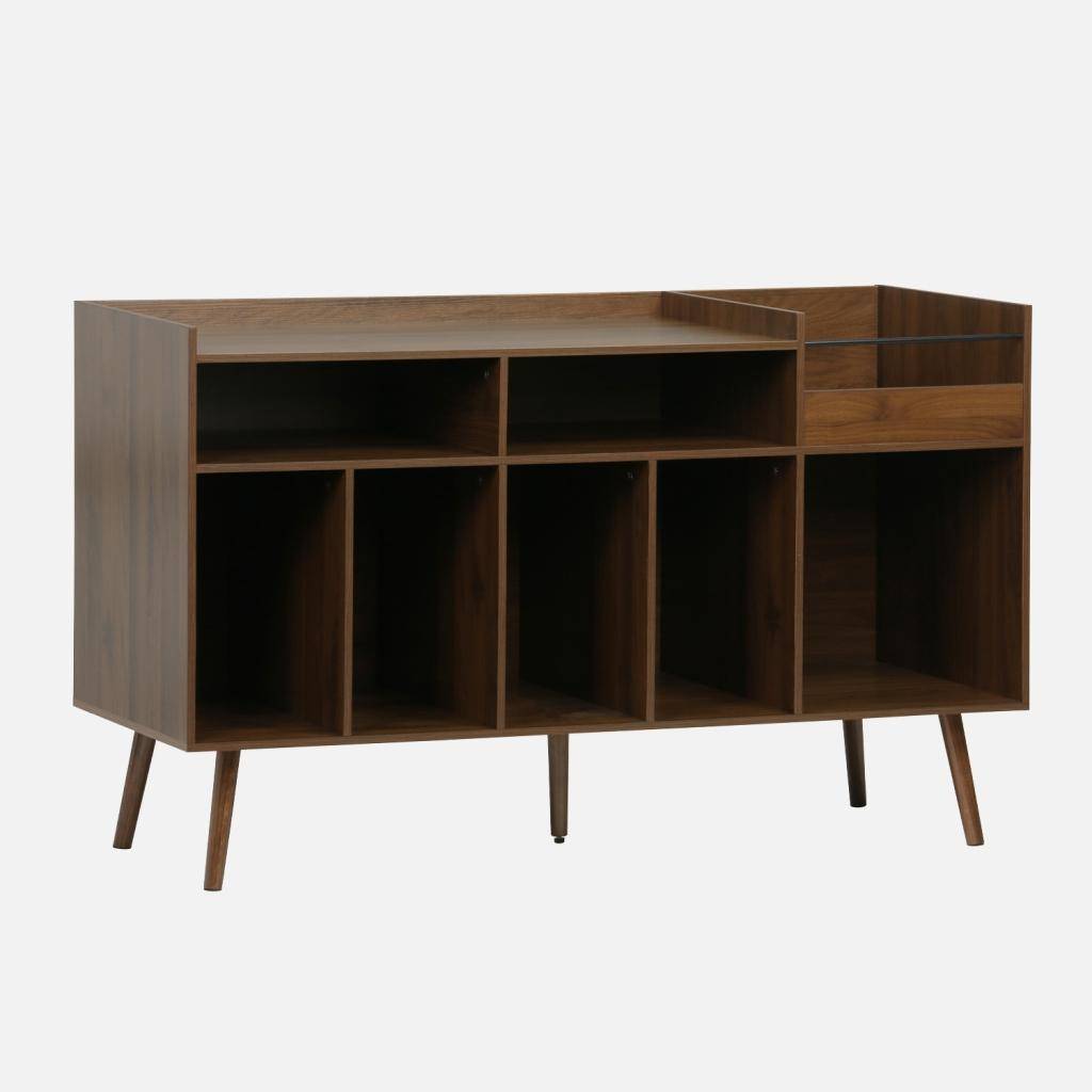 Meuble vinyle vintage décor bois, Népal, L 130 x P 50 x H 80 cm Photo4