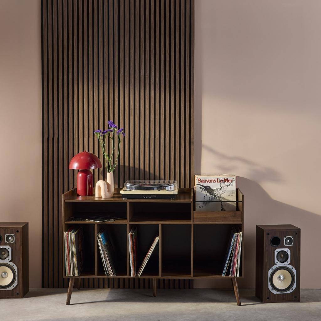 Meuble vinyle vintage décor bois, Népal, L 130 x P 50 x H 80 cm Photo1