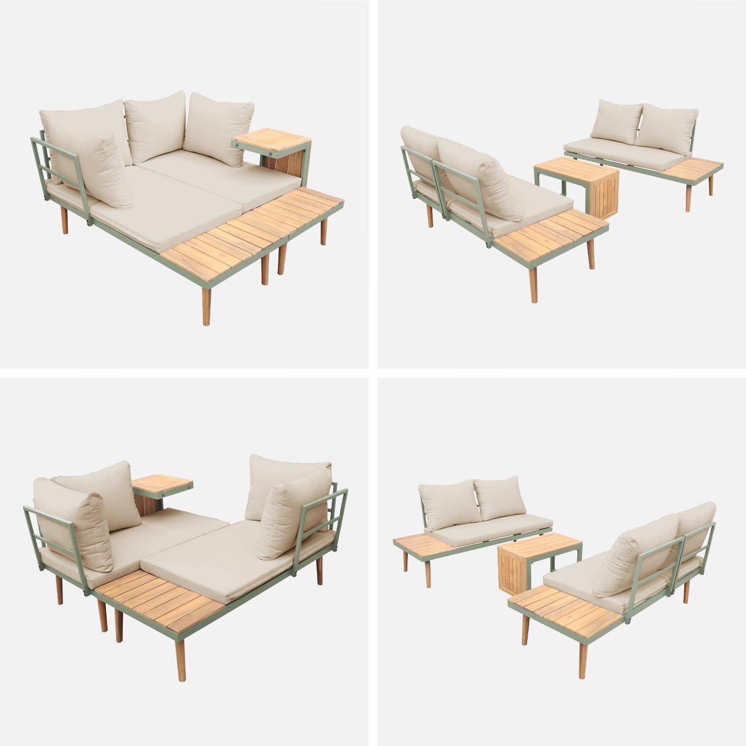 4-seater modular aluminium and acacia garden lounge set, Sao Paulo, Khaki, 140x68x65 cm Photo6