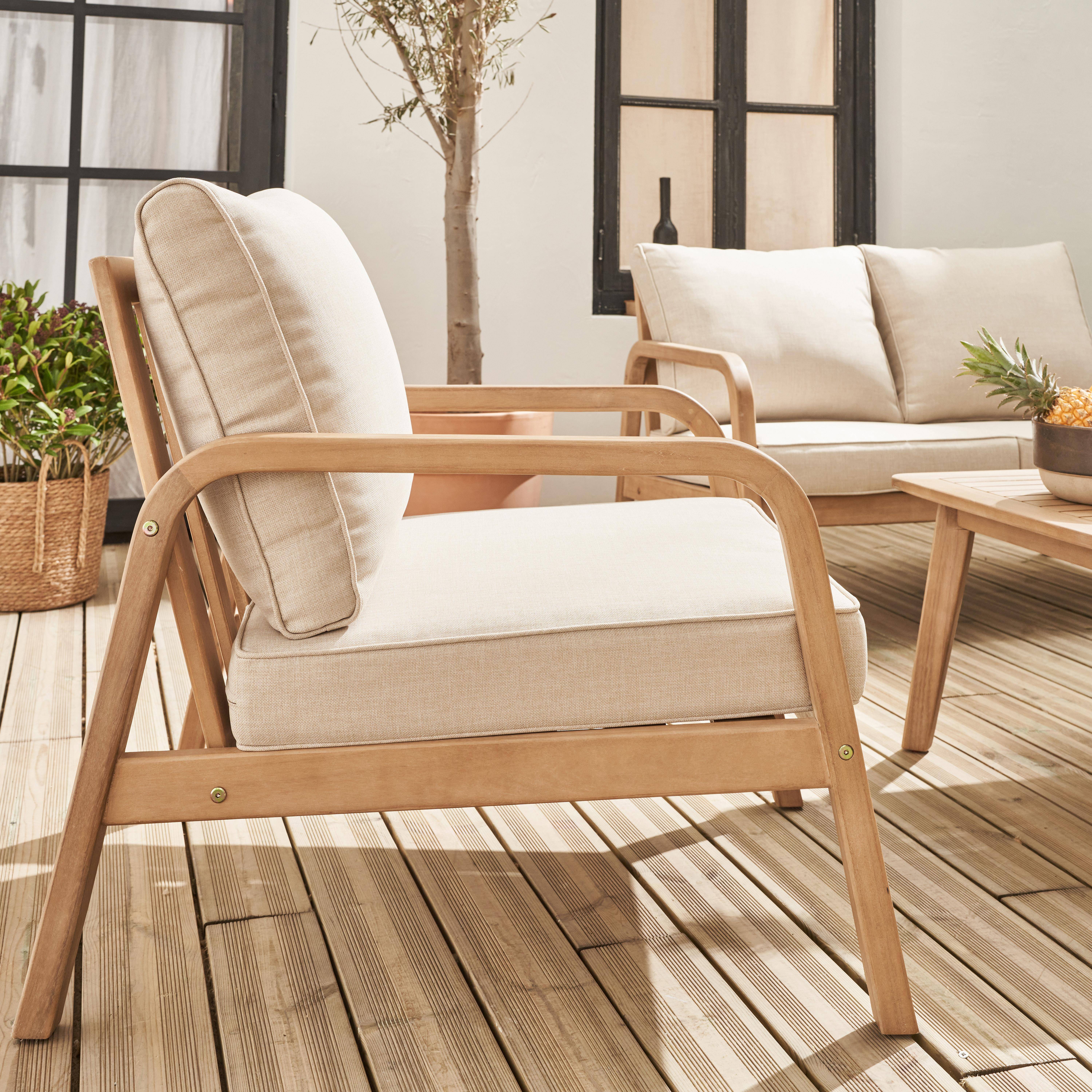 4-seater garden sofa set in acacia wood, Carnota, 176x84x74 cm Photo2